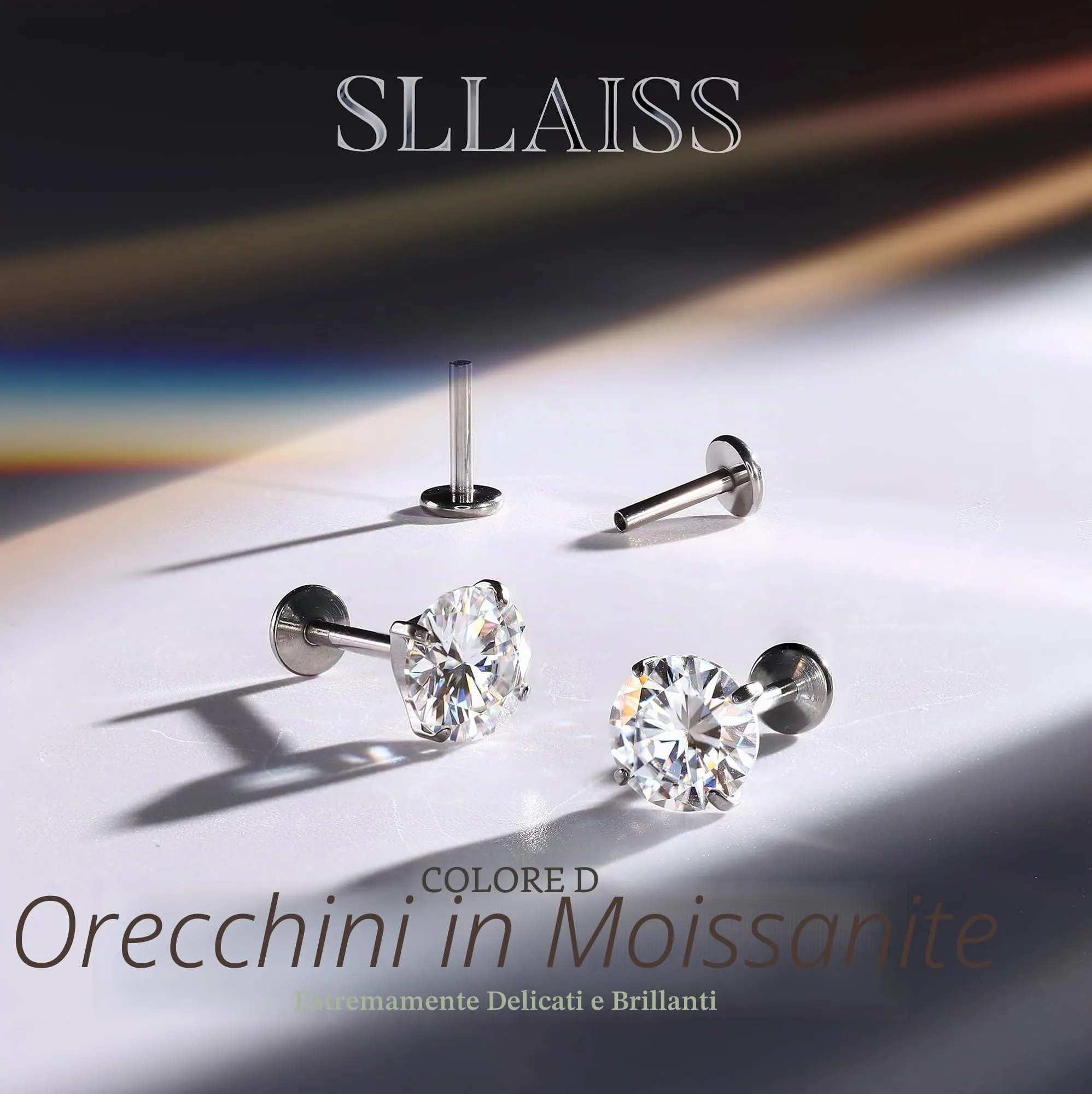 SLLAISS Orecchini Moissanite Uomo Donna in Titanio G23 - immagine 7