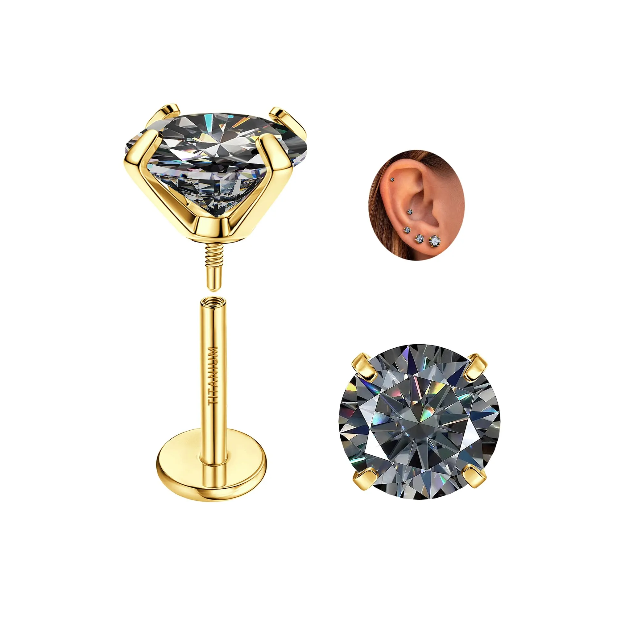 SLLAISS Orecchini Moissanite Uomo Donna in Titanio G23 - immagine 1
