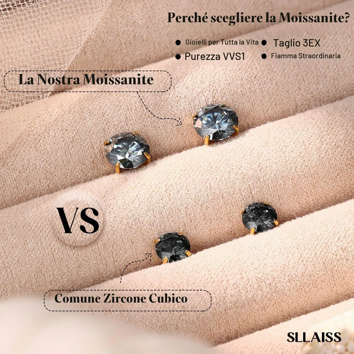 SLLAISS Orecchini Moissanite Uomo Donna in Titanio G23 - immagine 5