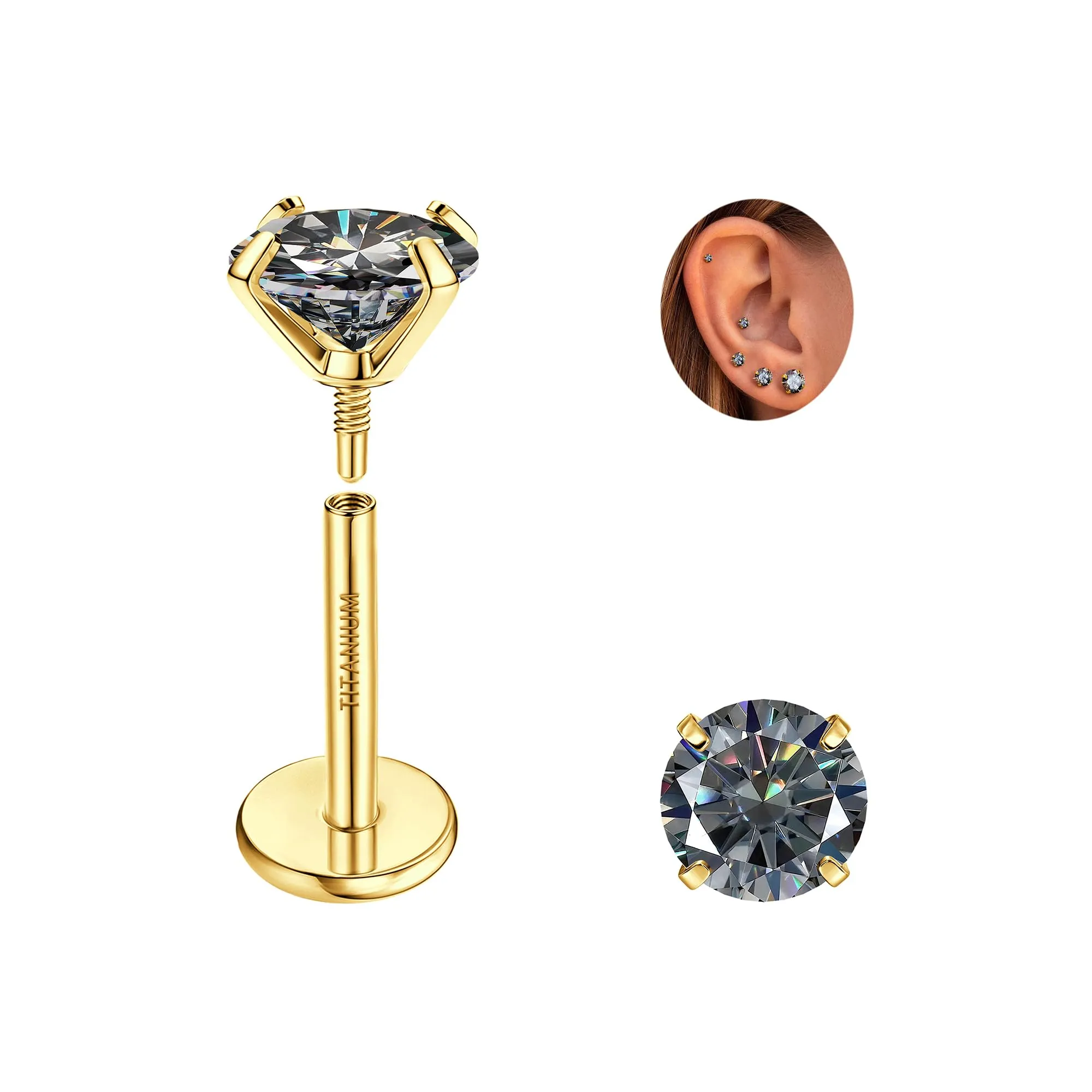 SLLAISS Orecchini Moissanite Uomo Donna in Titanio G23 - immagine 1