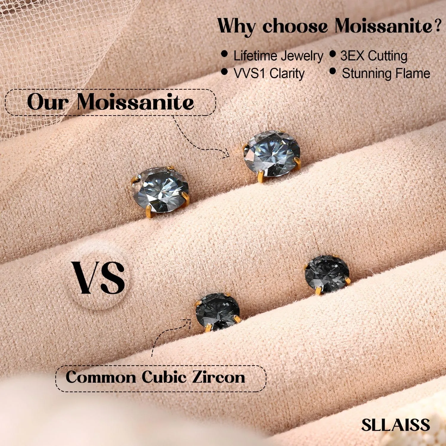SLLAISS Orecchini Moissanite Uomo Donna in Titanio G23 - immagine 5
