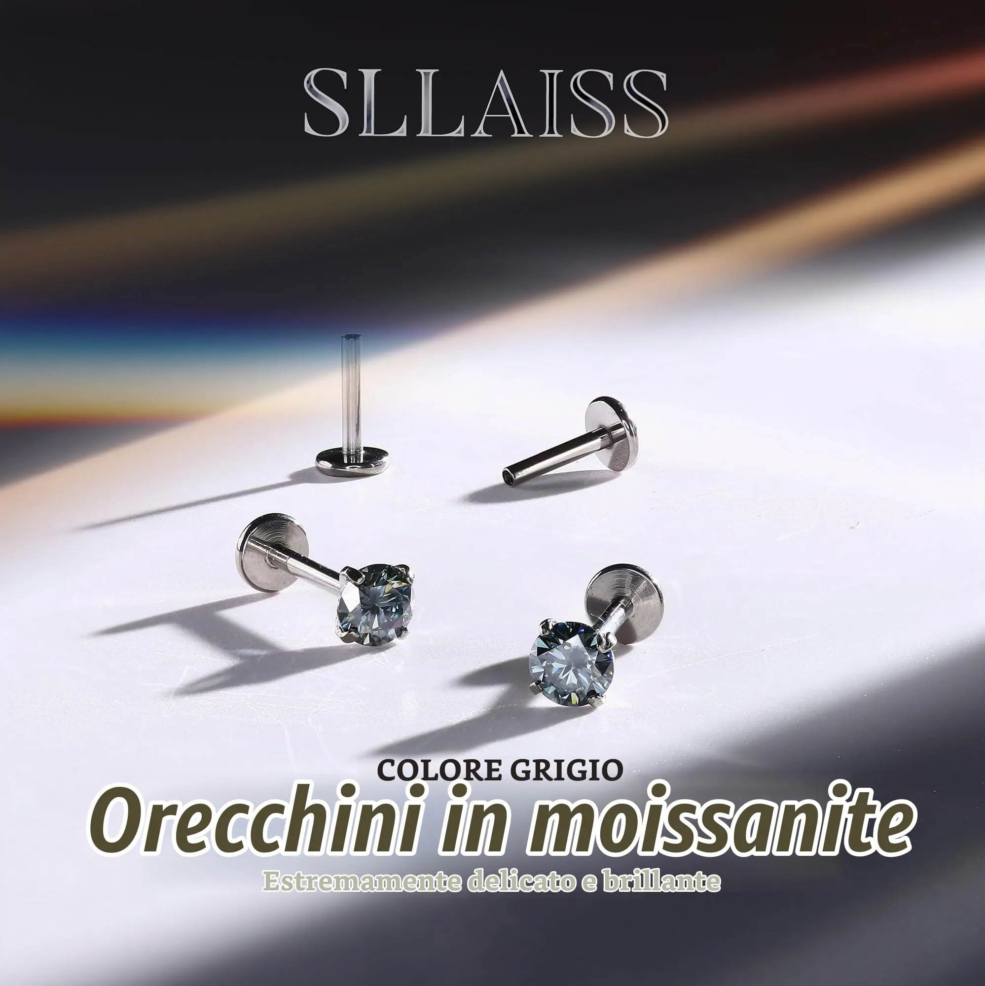 SLLAISS Orecchini Moissanite Uomo Donna in Titanio G23 - immagine 7