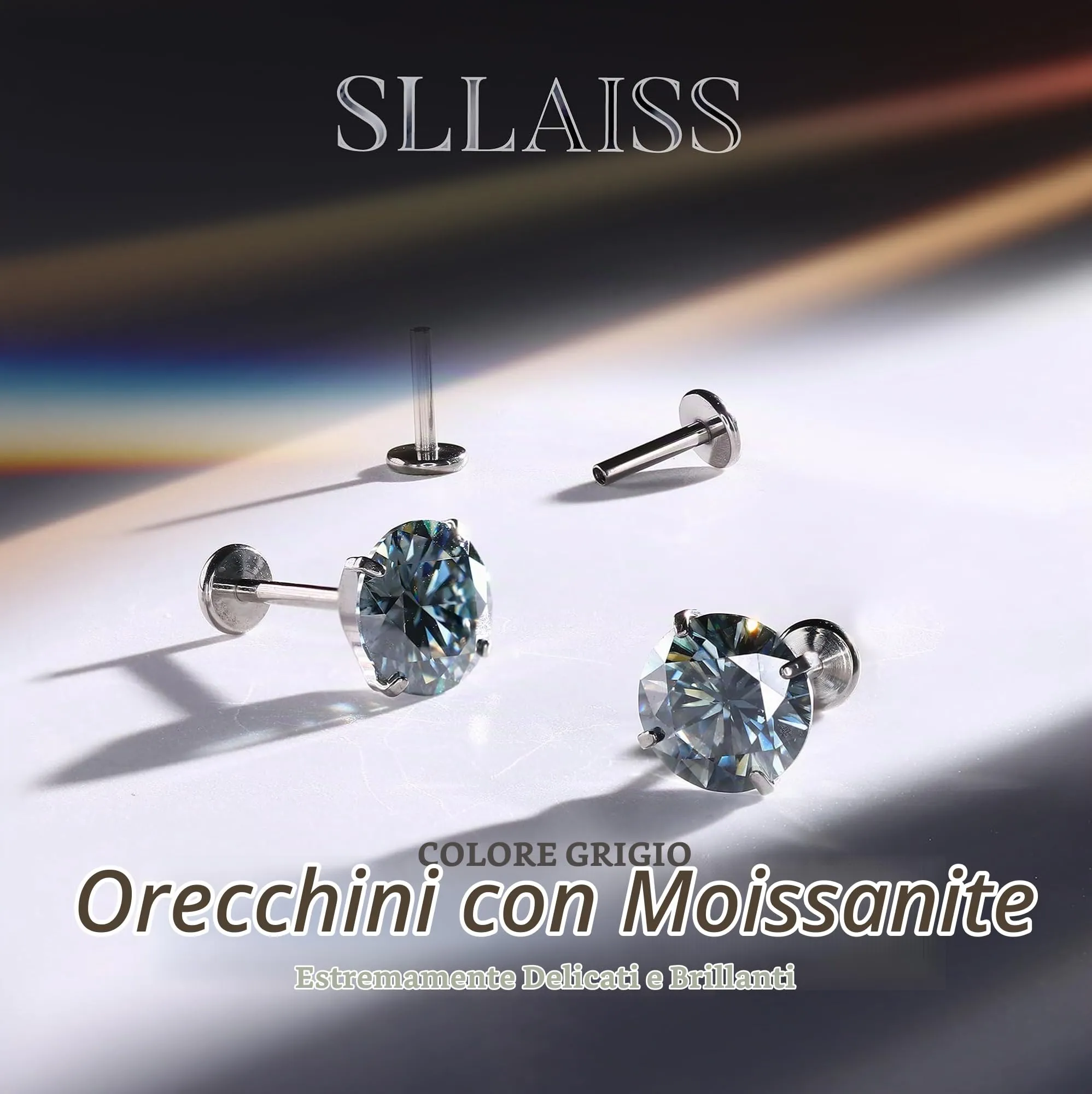 SLLAISS Orecchini Moissanite Uomo Donna in Titanio G23 - immagine 7