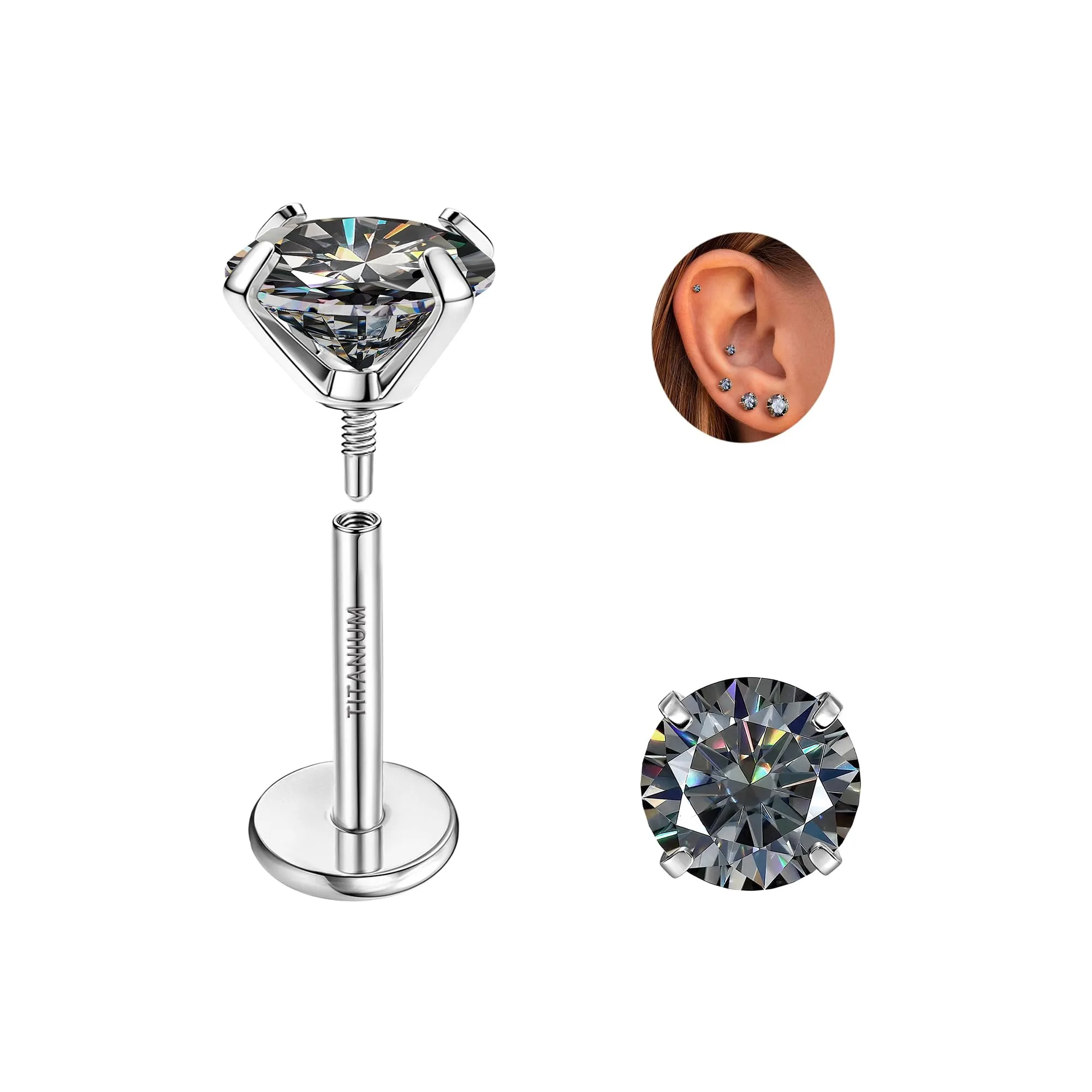 SLLAISS Orecchini Moissanite Uomo Donna in Titanio G23 - immagine 1