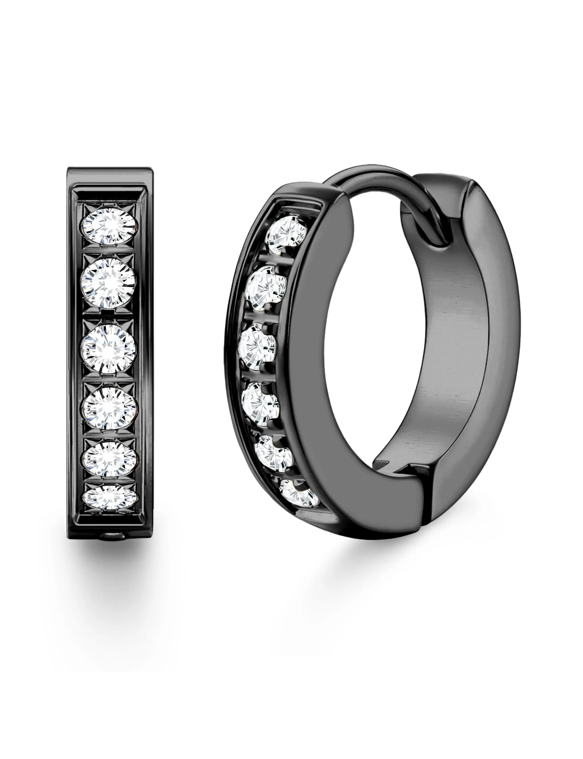 Orecchini Uomo Cerchio Acciaio inossidabile Anallergici - CZ Tono Dorato Tono Argentato Nero Orecchini A Cerchio Huggie Trendy Gioielli Di Moda Per Le Uomo Nero 13 mm - immagine 1