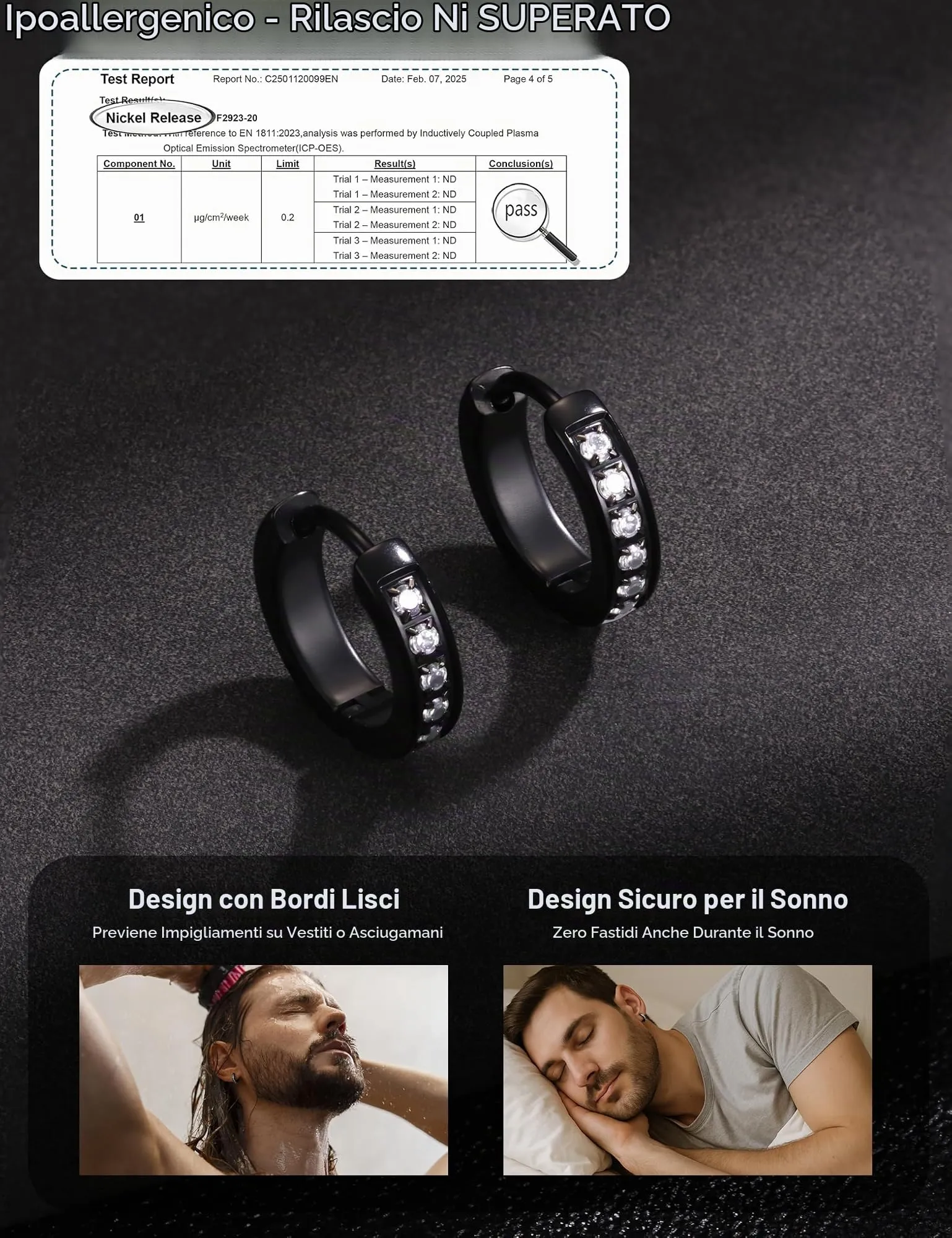 Orecchini Uomo Cerchio Acciaio inossidabile Anallergici - CZ Tono Dorato Tono Argentato Nero Orecchini A Cerchio Huggie Trendy Gioielli Di Moda Per Le Uomo Nero 13 mm - immagine 6