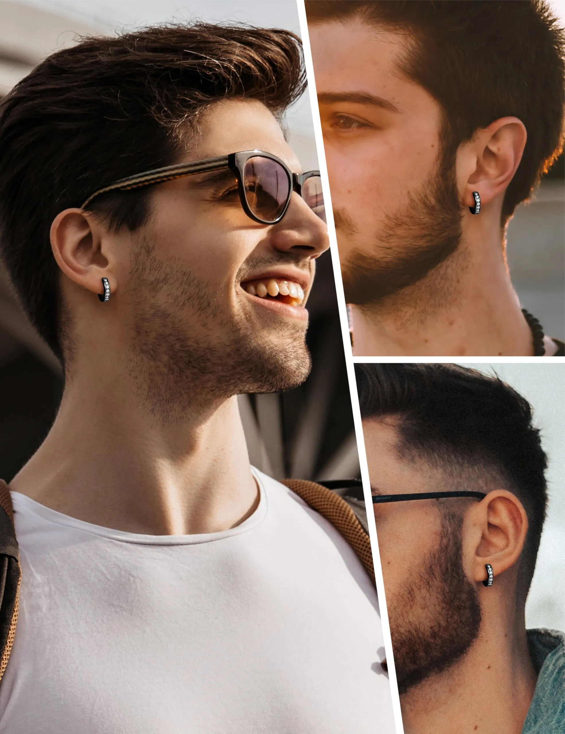 Orecchini Uomo Cerchio Acciaio inossidabile Anallergici - CZ Tono Dorato Tono Argentato Nero Orecchini A Cerchio Huggie Trendy Gioielli Di Moda Per Le Uomo Nero 13 mm - immagine 7