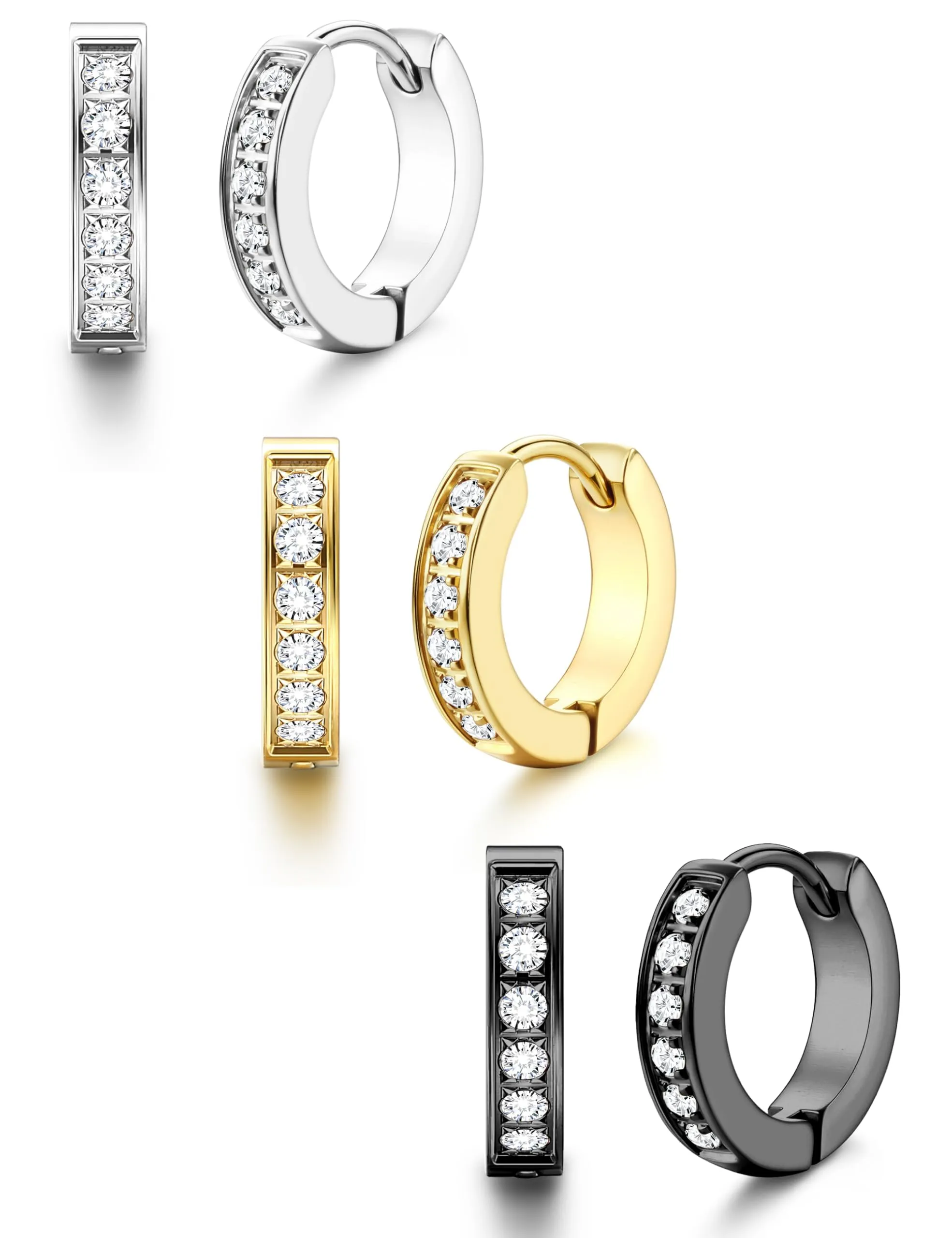 Orecchini Uomo Cerchio Acciaio inossidabile Anallergici - CZ Tono Argentato Nero Orecchini A Cerchio Huggie Trendy Gioielli Di Moda Per Le Uomo Colori Misti 13 mm - immagine 1