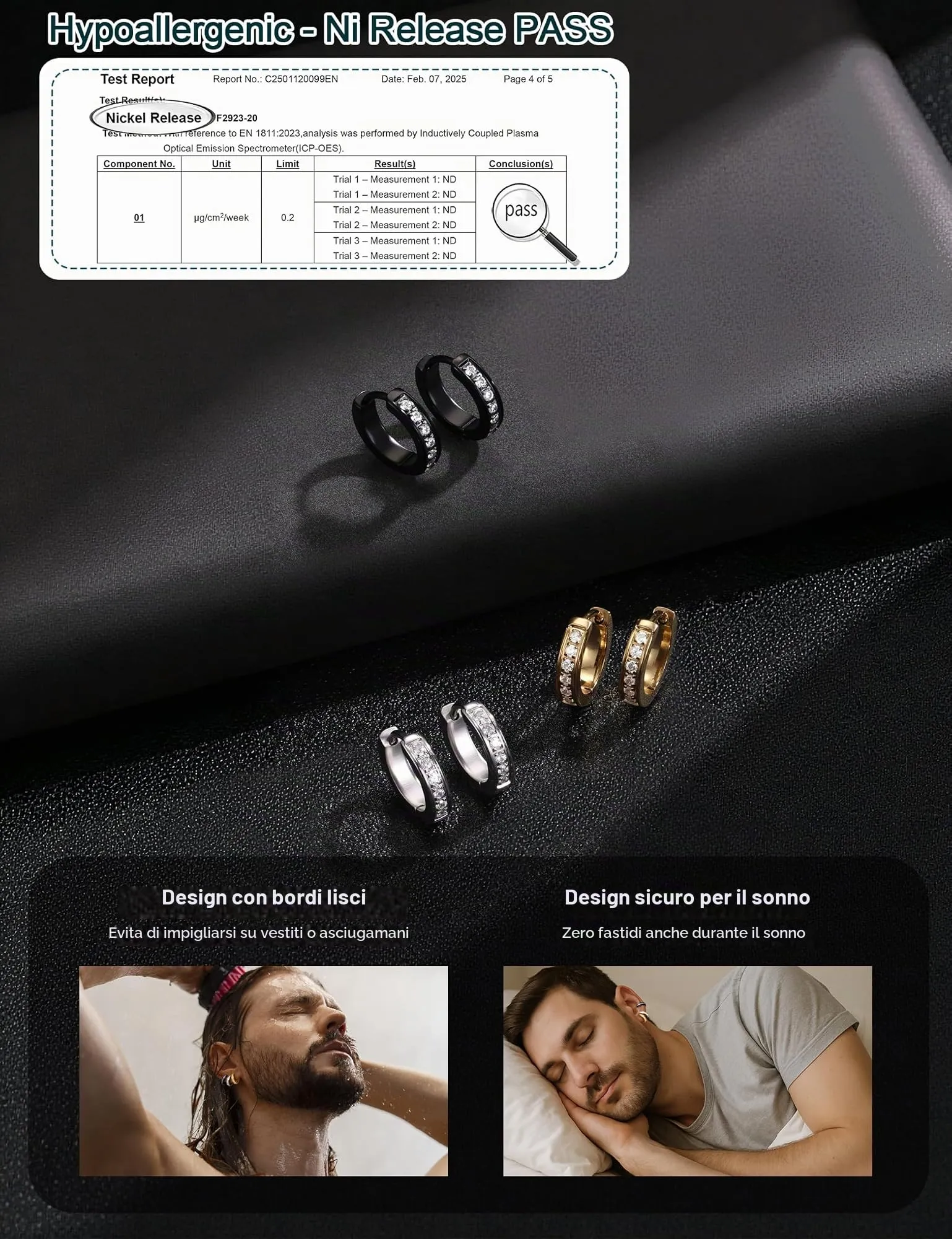 Orecchini Uomo Cerchio Acciaio inossidabile Anallergici - CZ Tono Argentato Nero Orecchini A Cerchio Huggie Trendy Gioielli Di Moda Per Le Uomo Colori Misti 13 mm - immagine 6