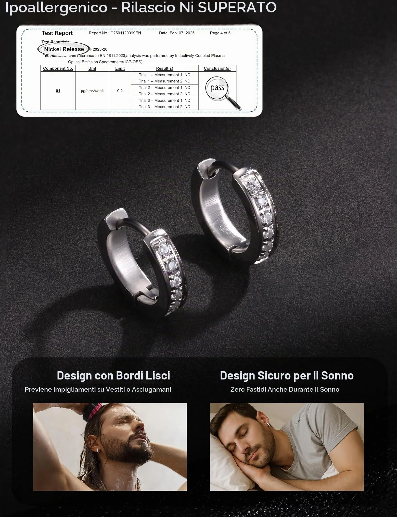 Orecchini Uomo Cerchio Acciaio inossidabile Anallergici - CZ Tono Argentato Nero Orecchini A Cerchio Huggie Trendy Gioielli Di Moda Per Le Uomo Tono Argentato 13 mm - immagine 6