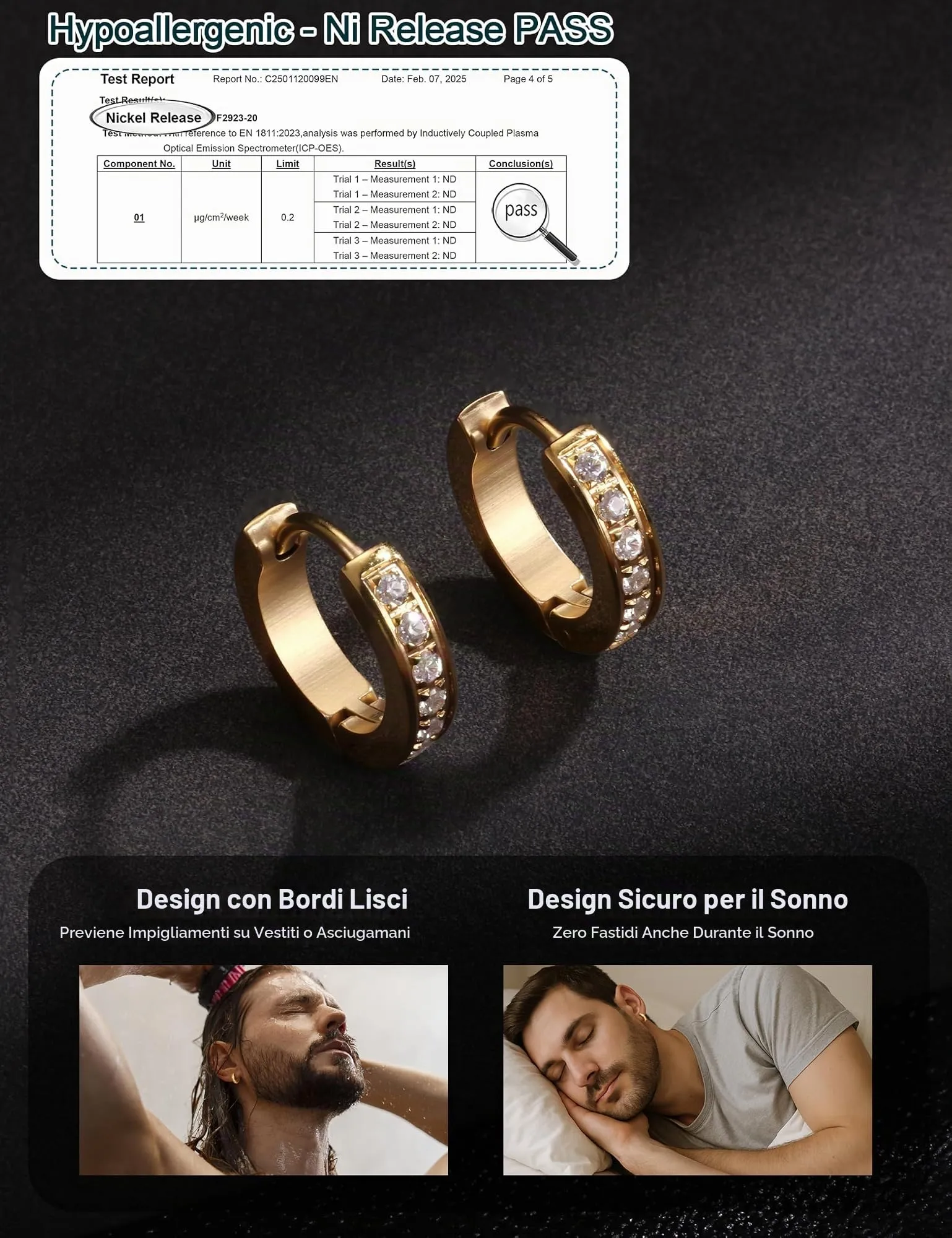 Orecchini Uomo Cerchio Acciaio inossidabile Anallergici - CZ Tono Argentato Nero Orecchini A Cerchio Huggie Trendy Gioielli Di Moda Per Le Uomo 13 mm - immagine 6