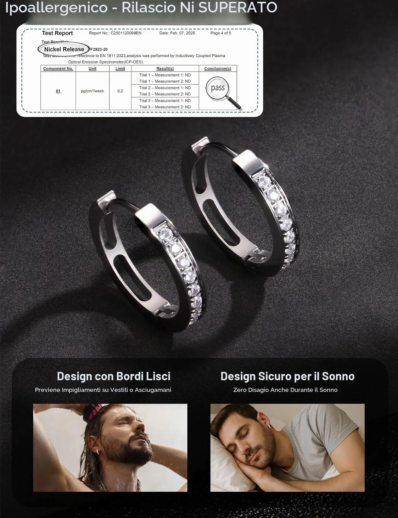 Orecchini Uomo Cerchio Acciaio inossidabile Anallergici - CZ Tono Argentato Nero Orecchini A Cerchio Huggie Trendy Gioielli Di Moda Per Le Uomo Tono Argentato 20 mm - immagine 6