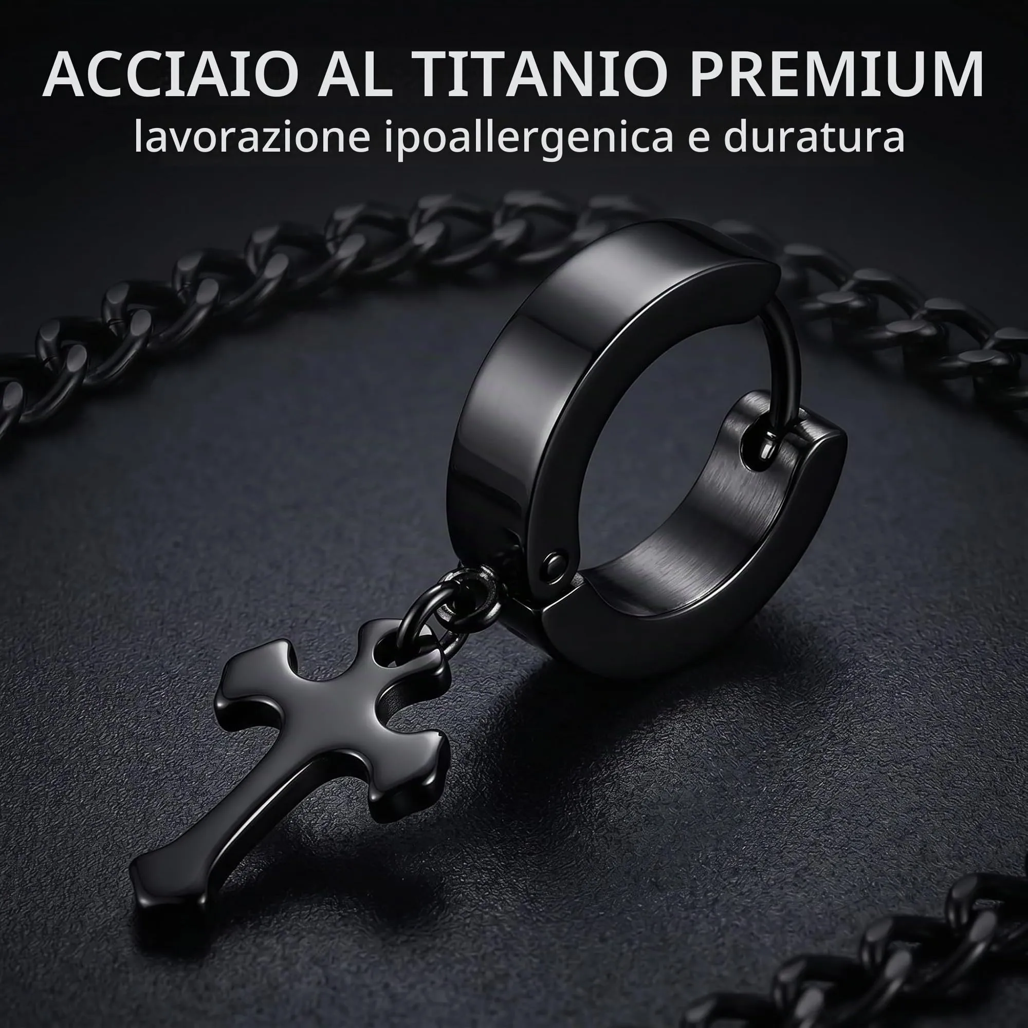 XENQITO 2 Paia di Orecchini Da Uomo In Acciaio Inox, Orecchini A Cerchio, Orecchini Uomo Pendenti, Orecchini Pendenti, Cartilagine, Piercing Per Cartilagine, Per Uomini E Donne (Nero + Argento) - immagine 4