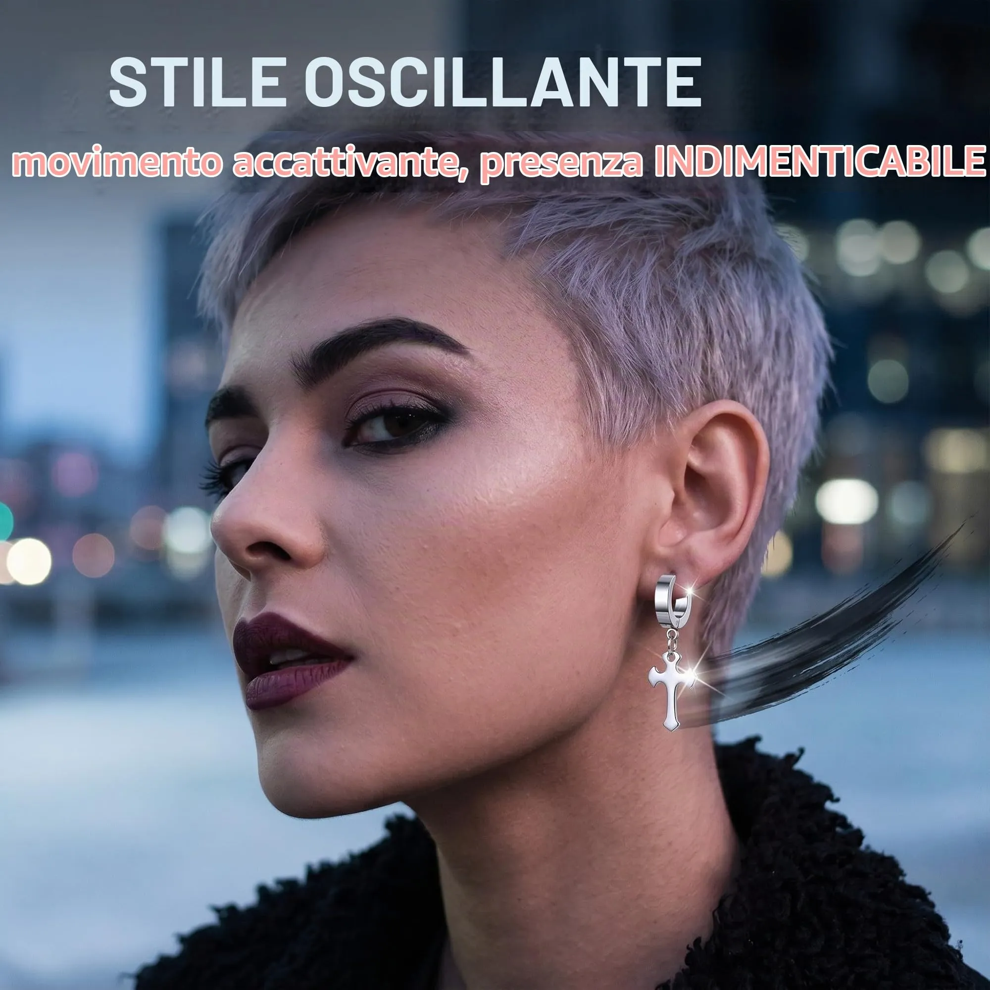 XENQITO 2 Paia di Orecchini Da Uomo In Acciaio Inox, Orecchini A Cerchio, Orecchini Uomo Pendenti, Orecchini Pendenti, Cartilagine, Piercing Per Cartilagine, Per Uomini E Donne (Nero + Argento) - immagine 6