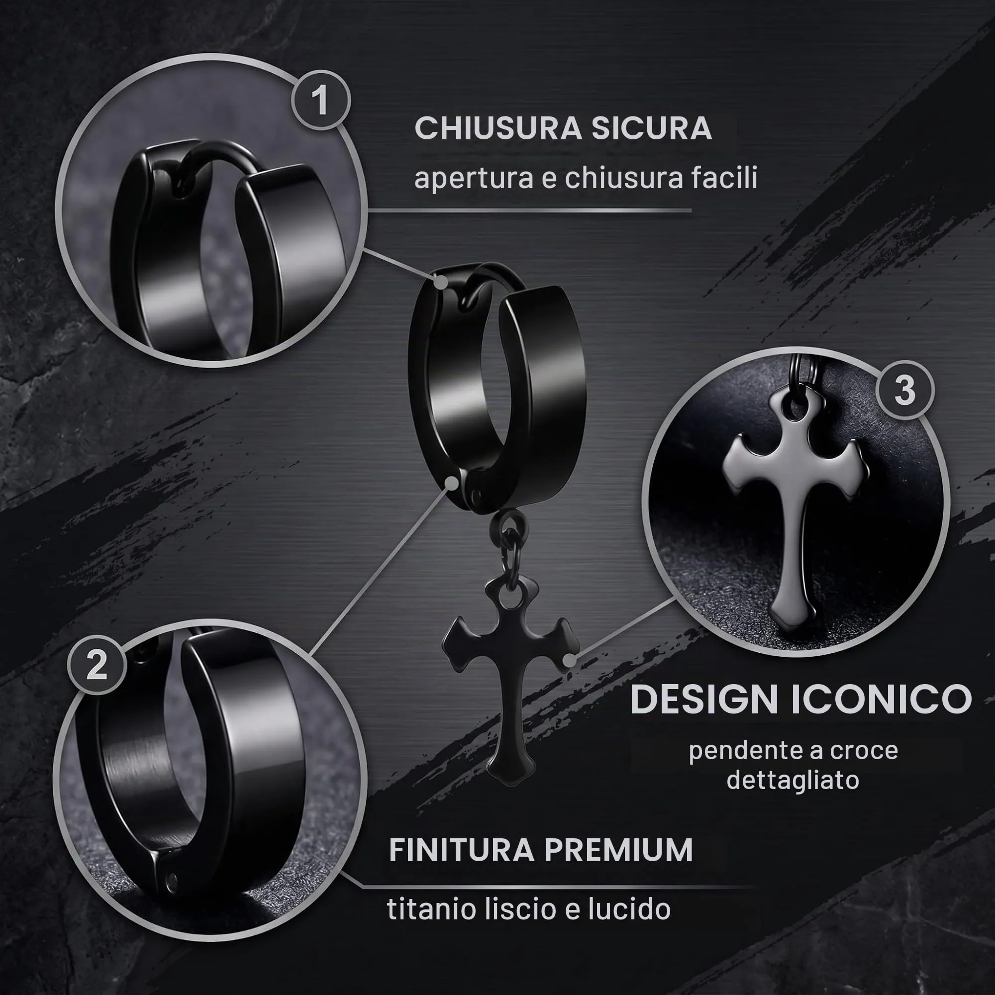 XENQITO 2 Paia di Orecchini Da Uomo In Acciaio Inox, Orecchini A Cerchio, Orecchini Uomo Pendenti, Orecchini Pendenti, Cartilagine, Piercing Per Cartilagine, Per Uomini E Donne (Nero + Argento) - immagine 7