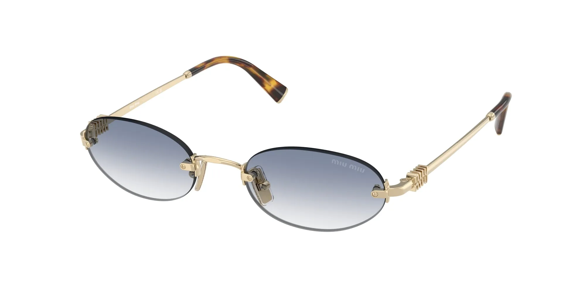 Miu Miu MU A54S ZVN80O Occhiali da sole Metallo Oro Blu Rotonda Normale Sfumato - immagine 1