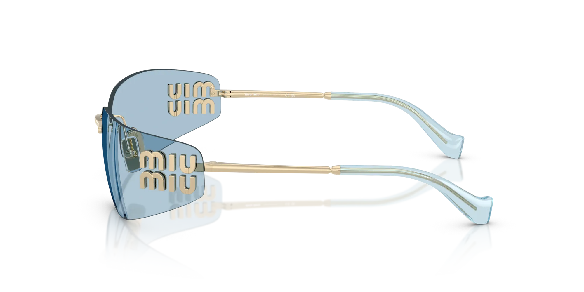 Miu Miu MU A51S ZVN10P Occhiali da sole Metallo Oro Blu Squadrata Normale - immagine 4