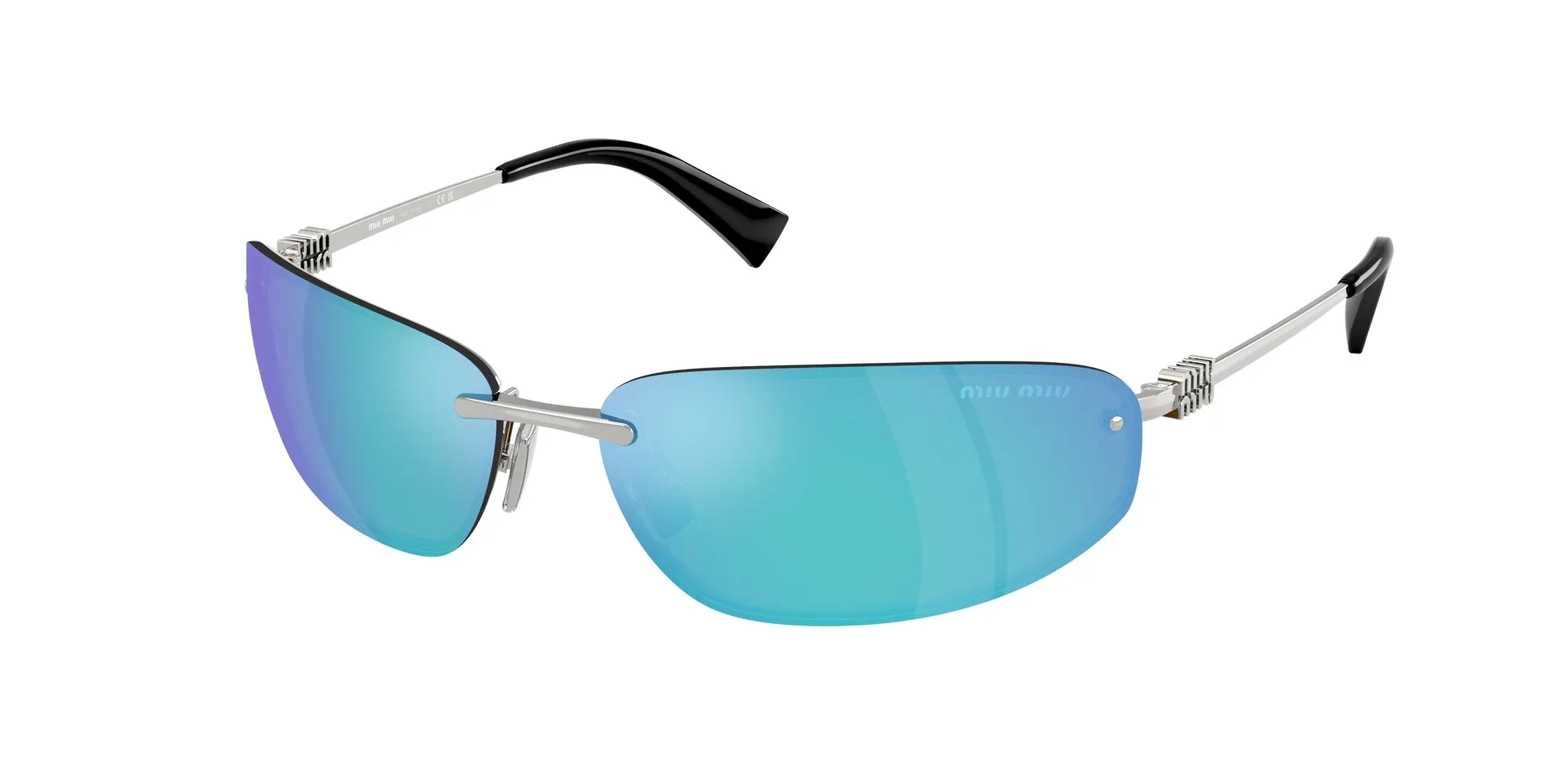 Miu Miu MU A50S 1BC10K Occhiali da sole Metallo Argento Verde Rotonda Specchiate - immagine 1