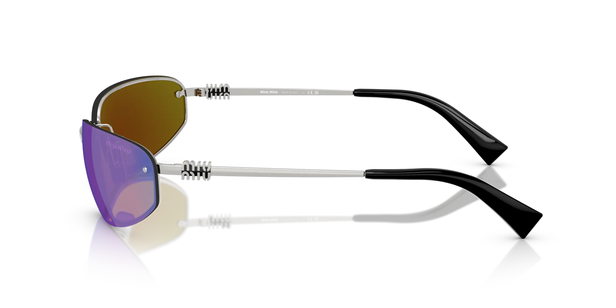 Miu Miu MU A50S 1BC10K Occhiali da sole Metallo Argento Verde Rotonda Specchiate - immagine 4