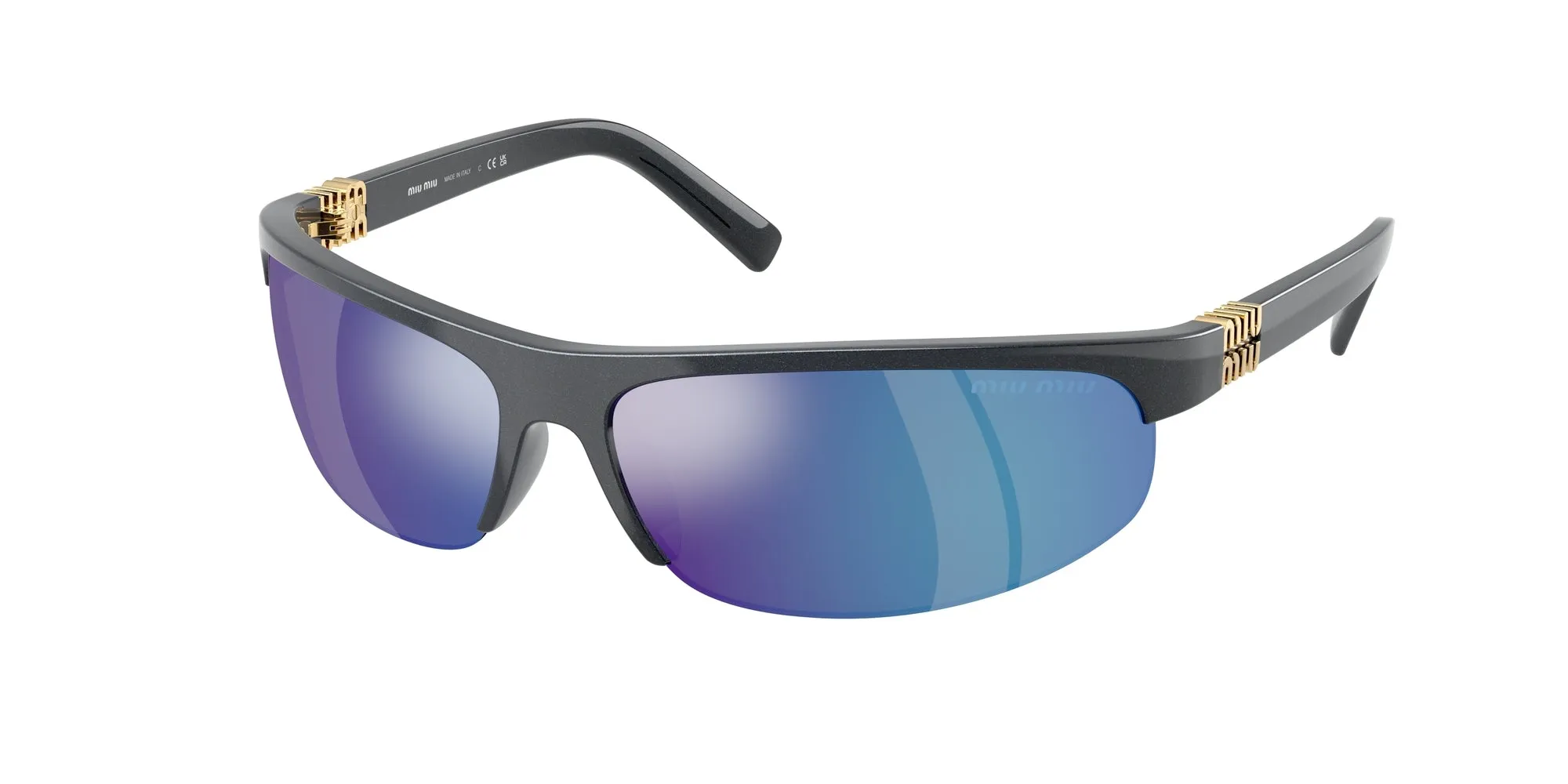 Miu Miu MU A02S 19Y10K Occhiali da sole Iniettato Grigio Verde Rotonda Specchiate - immagine 1