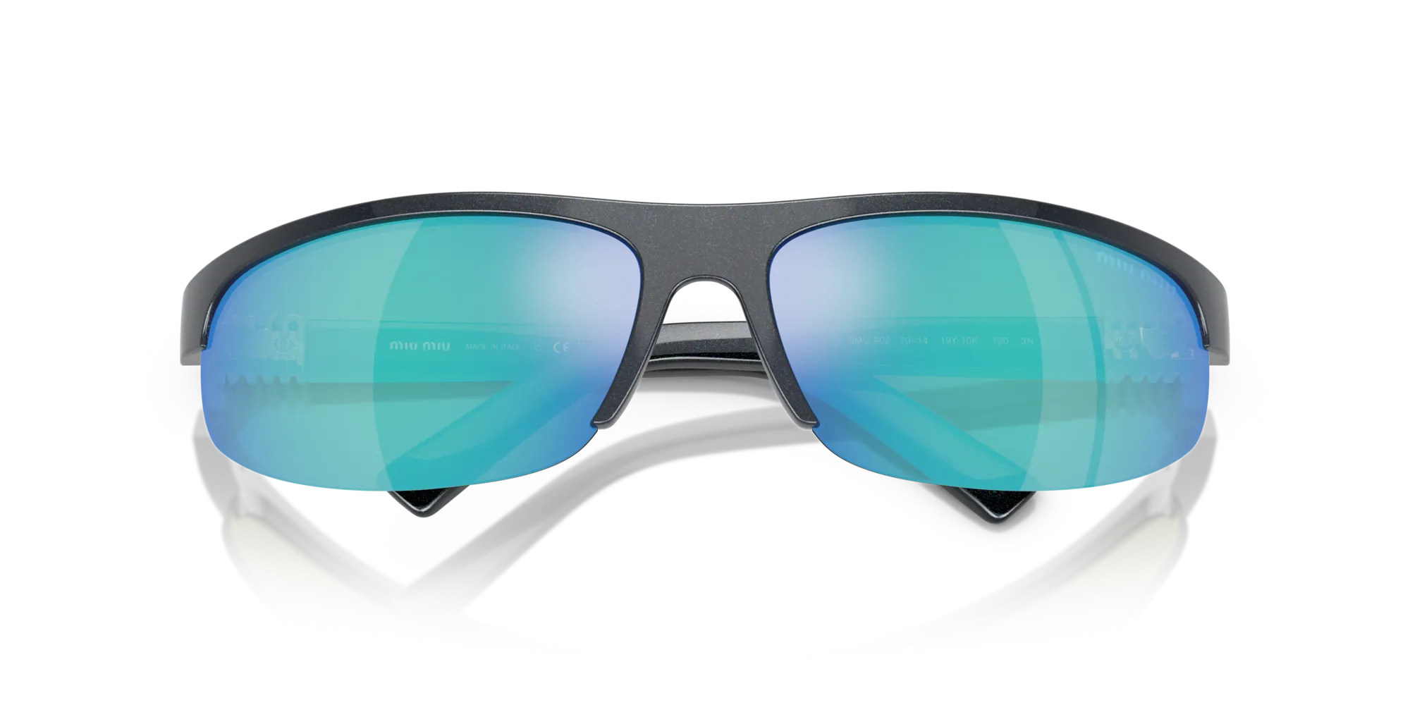 Miu Miu MU A02S 19Y10K Occhiali da sole Iniettato Grigio Verde Rotonda Specchiate - immagine 2