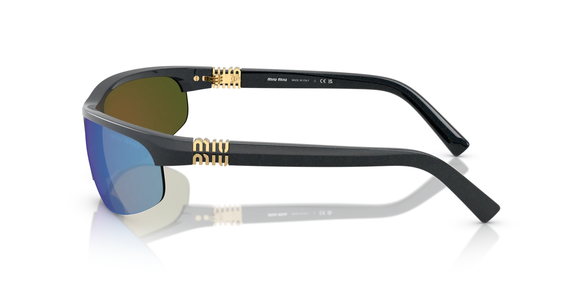 Miu Miu MU A02S 19Y10K Occhiali da sole Iniettato Grigio Verde Rotonda Specchiate - immagine 4