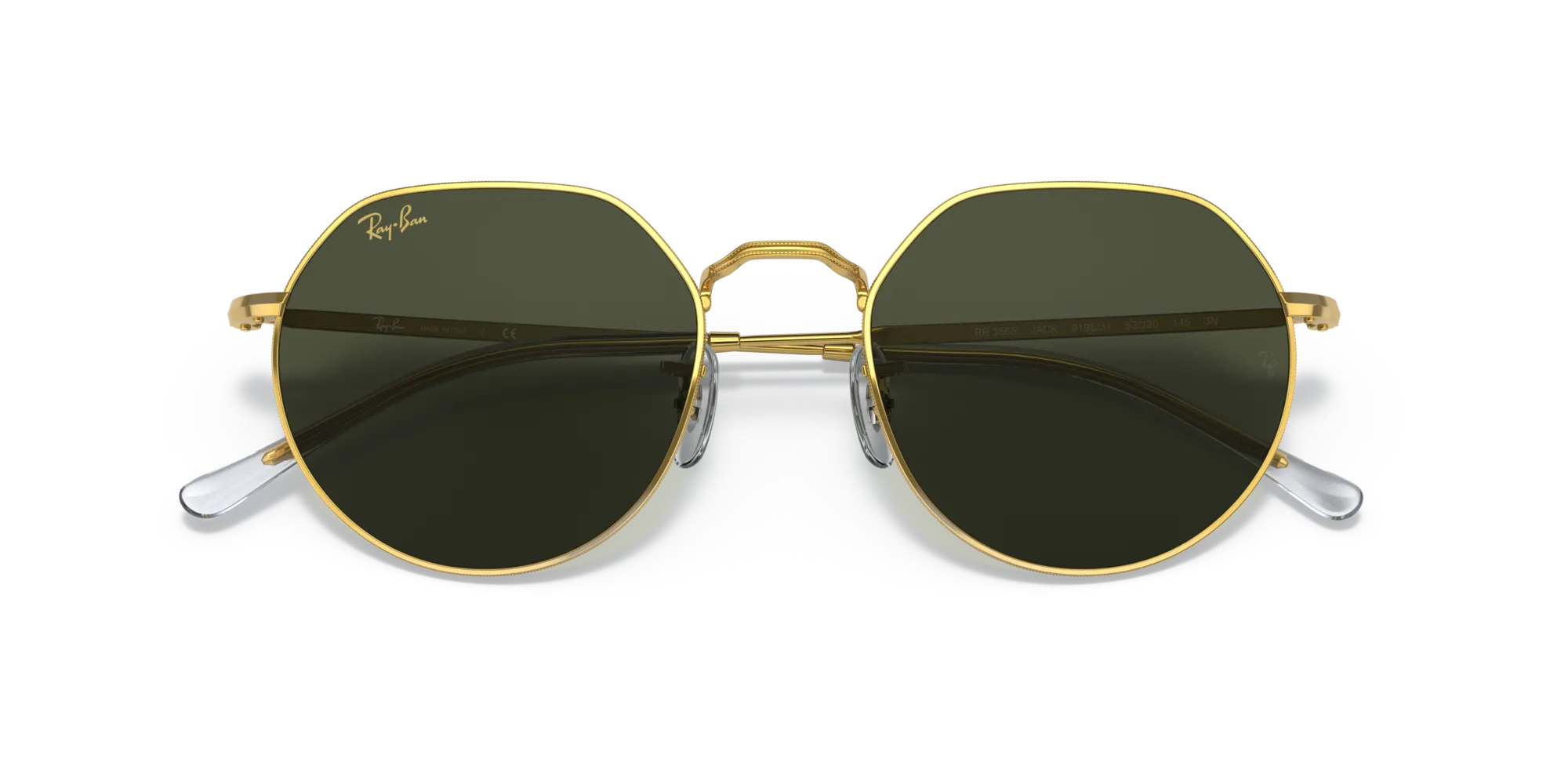 Ray - Ban RB3565 JACK 919631 Occhiali da sole Metallo Oro Verde Geometrica Normale - immagine 2