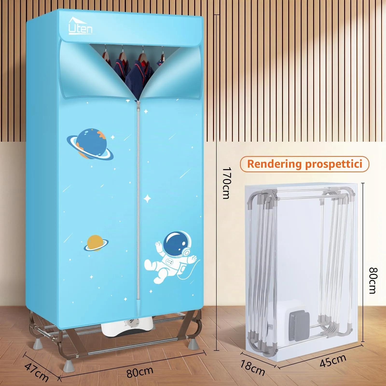 Uten Asciugatrice Pieghevole 170 cm, 1500W Asciugatrice Elettrica Portatile - immagine 2