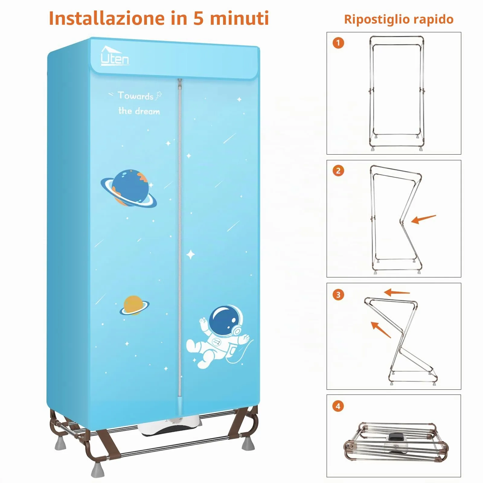 Uten Asciugatrice Pieghevole 170 cm, 1500W Asciugatrice Elettrica Portatile - immagine 5