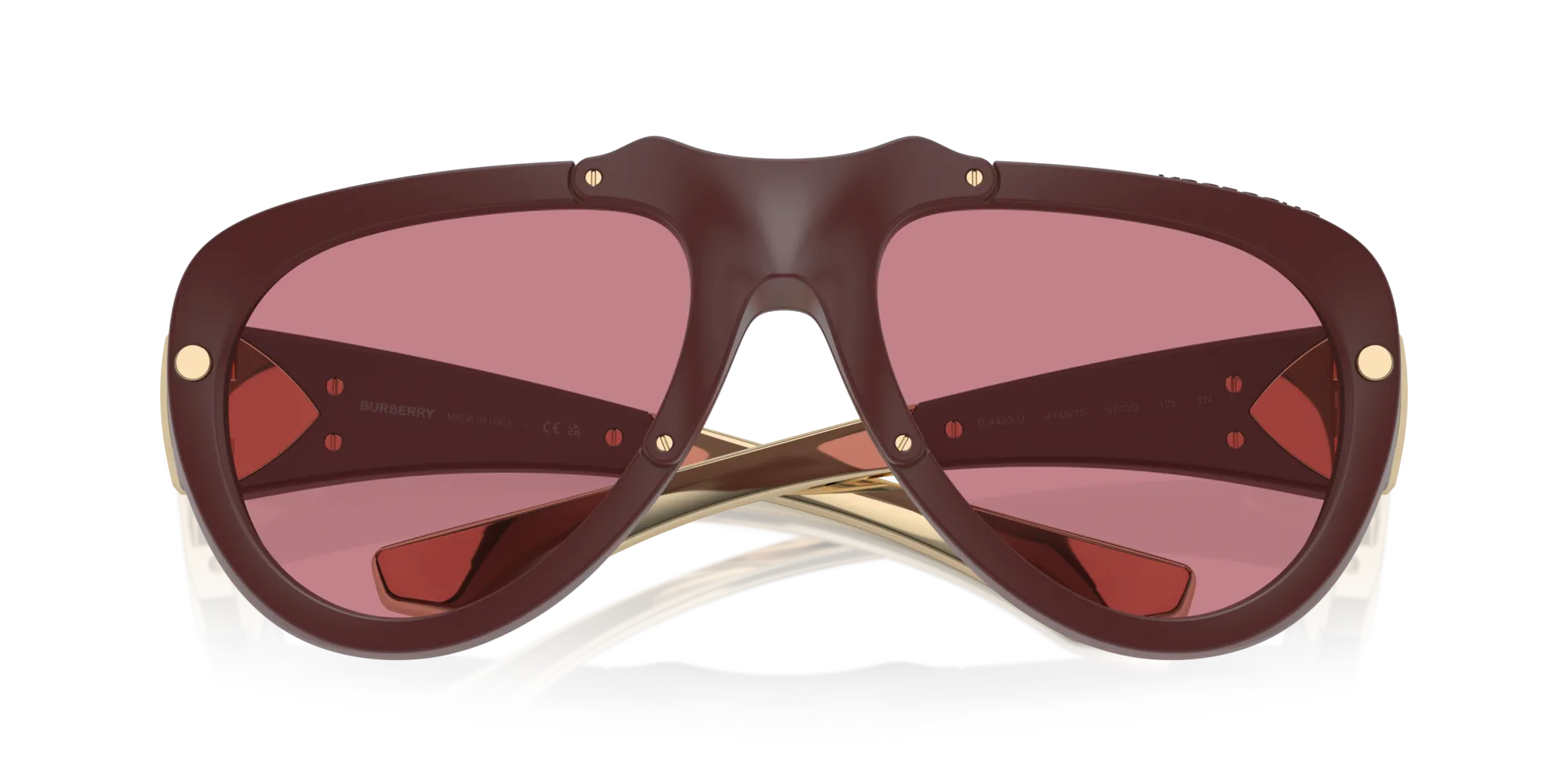 Burberry BE4433U 414075 Occhiali da sole Iniettato Rosso Viola Pilot Normale - immagine 2