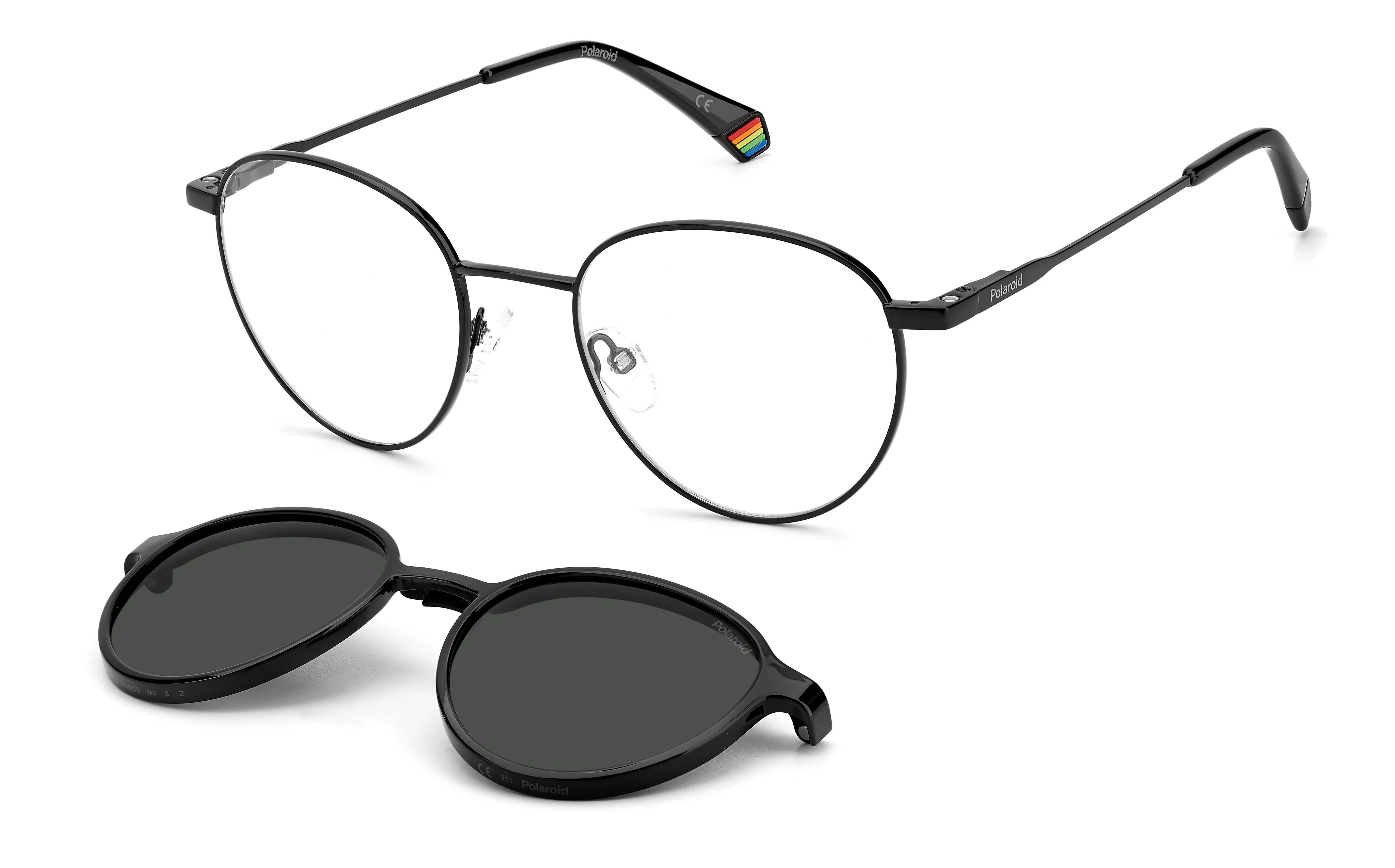 Polaroid PLD 6158/CS 807/M9 Occhiali da sole Acciaio Nero Grigio Rotonda Clip-on - immagine 1