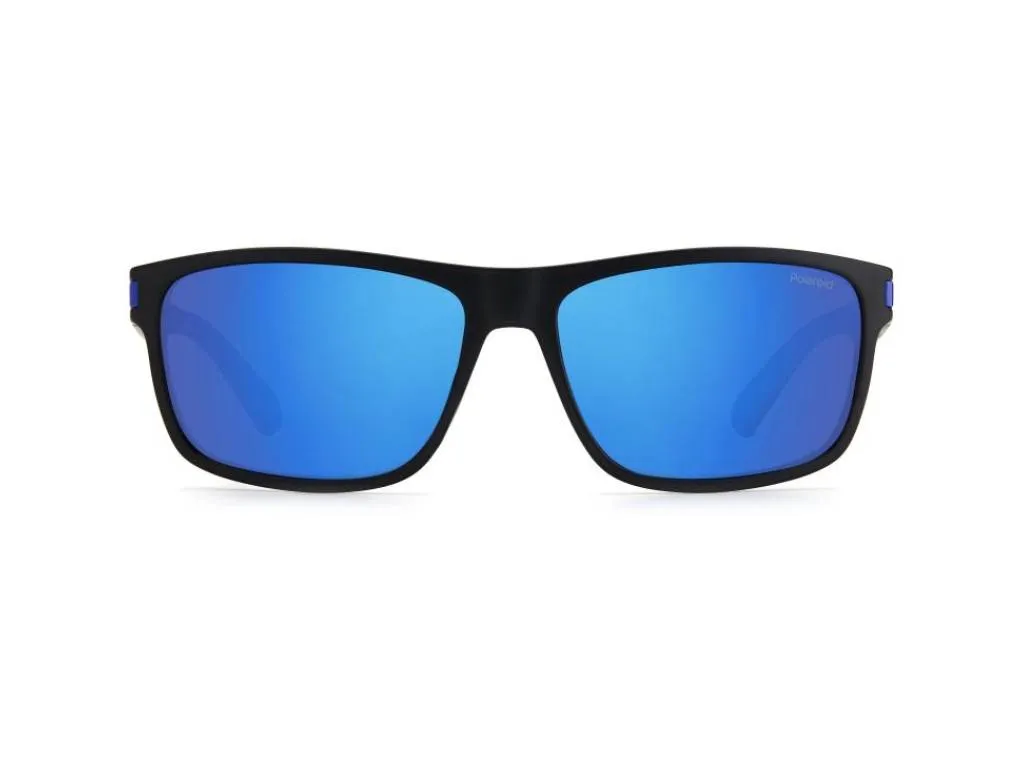 Polaroid PLD 2121/S 0VK/5X Occhiali da sole Plastica Nero-opaco Blu Squadrata Polarizzata Specchiato - immagine 4