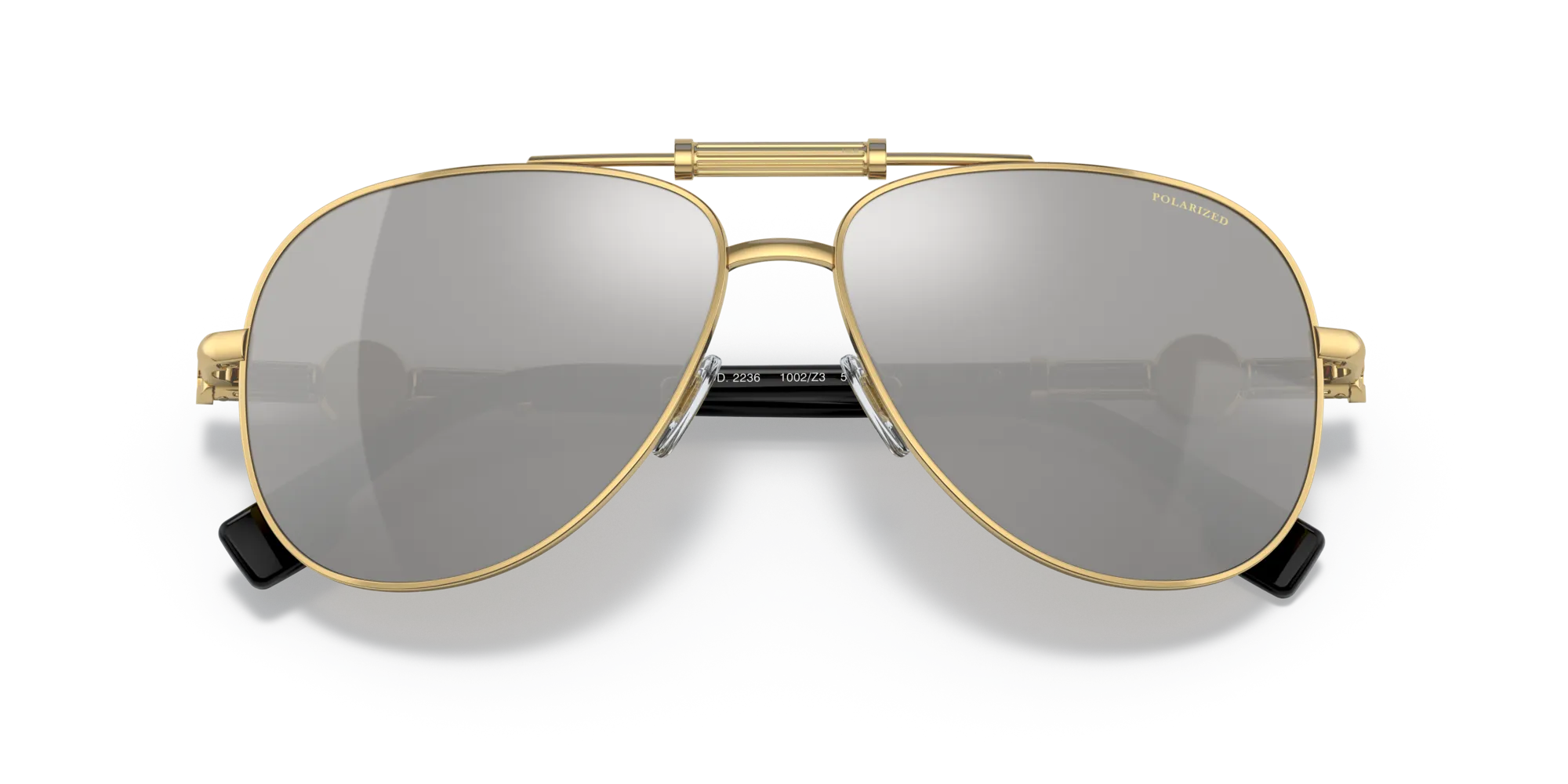 Versace VE2236 1002Z3 Occhiali da sole Metallo Oro Argento Pilot Polarizzata Specchiato - immagine 2