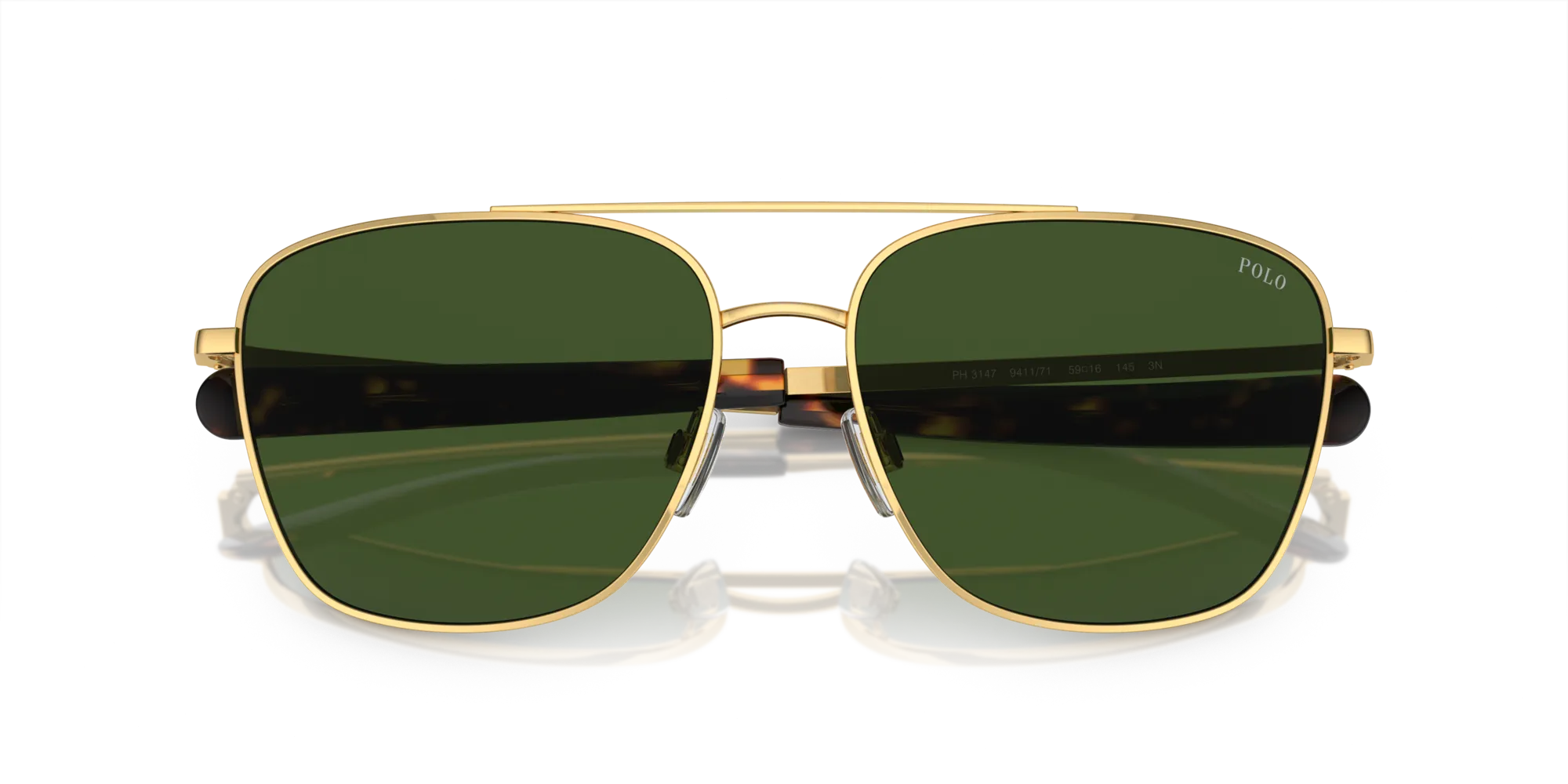 Polo Ralph Lauren PH3147 941171 Occhiali da sole Metallo Oro Verde Pilot Normale - immagine 2