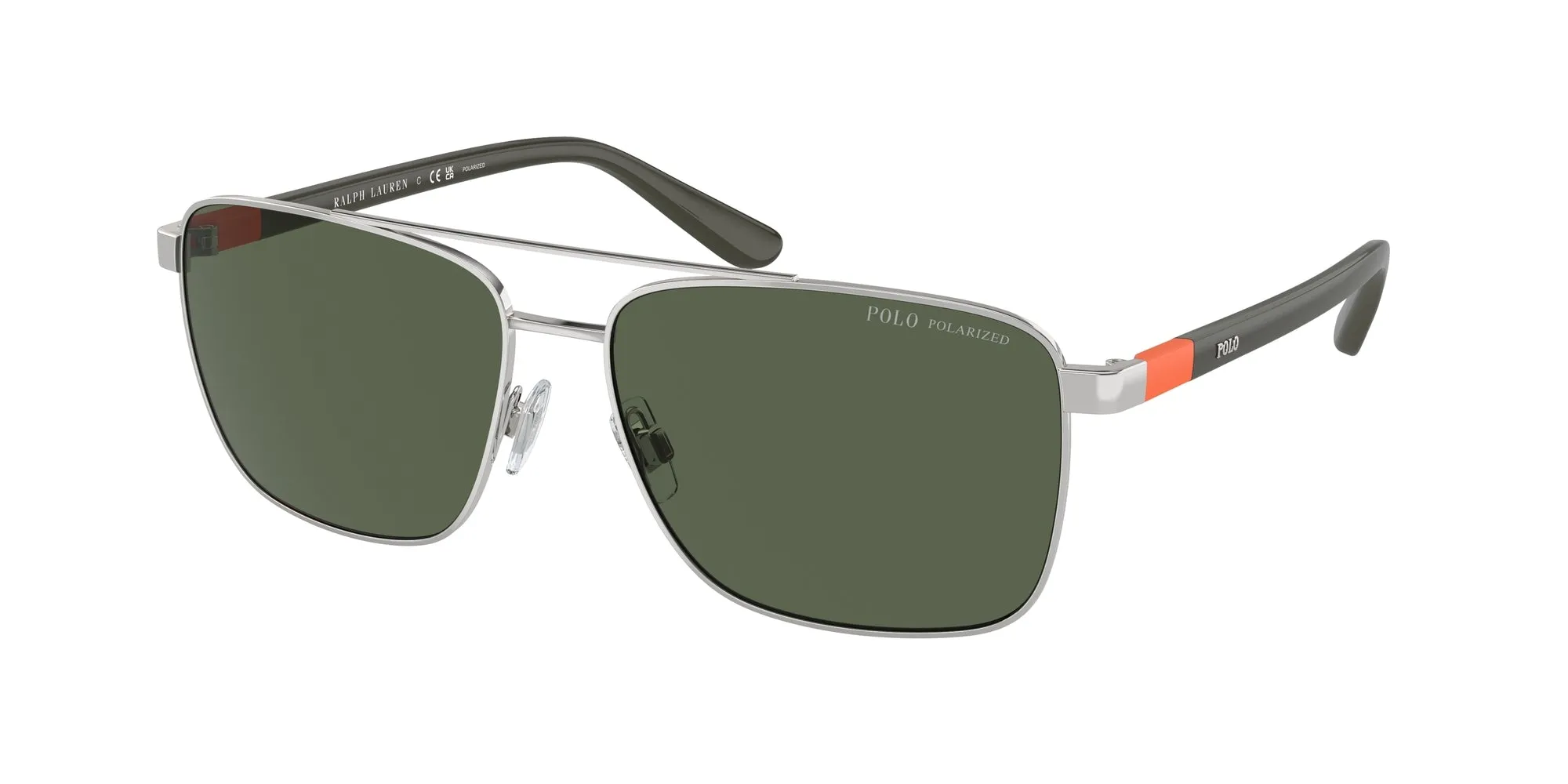 Polo Ralph Lauren PH3137 90019A Occhiali da sole Metallo Argento Verde Squadrata Polarizzata - immagine 1