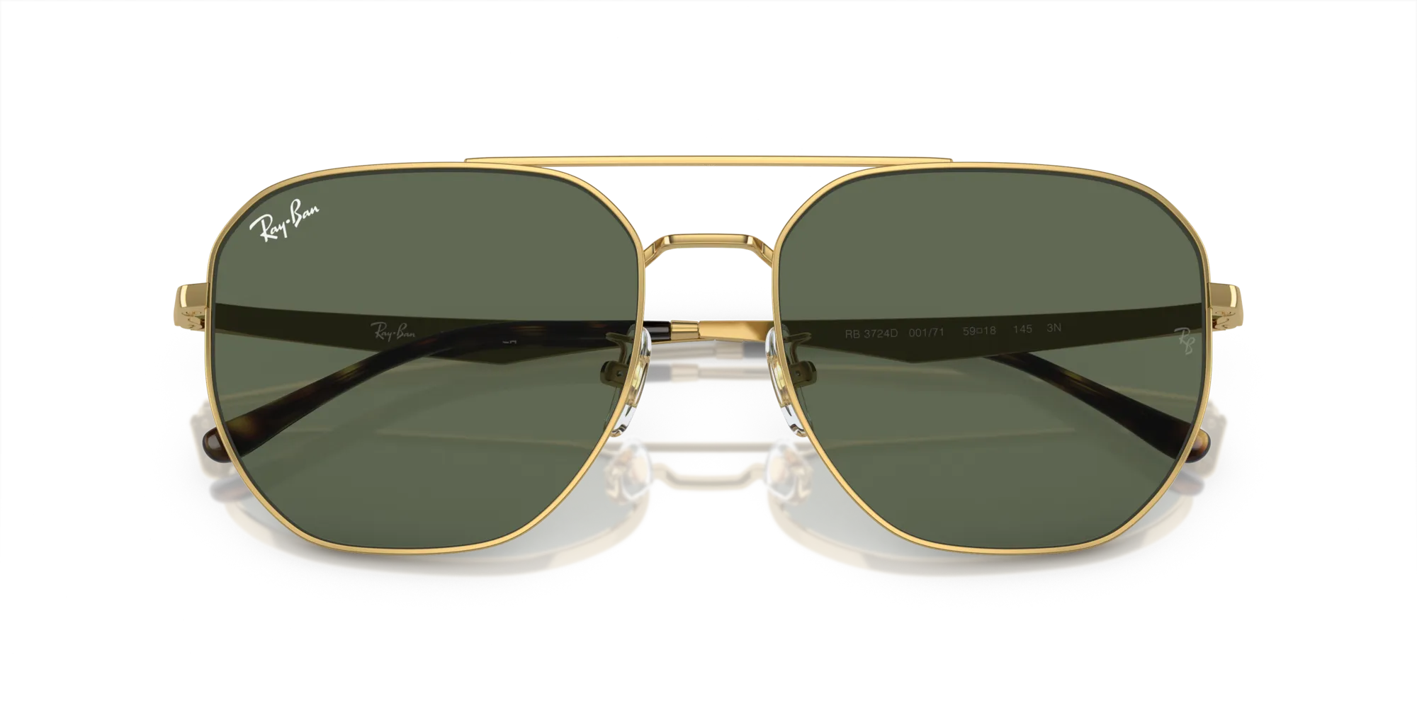 Ray - Ban RB3724D 001/71 Occhiali da sole Metallo Oro Verde Geometrica Normale - immagine 2