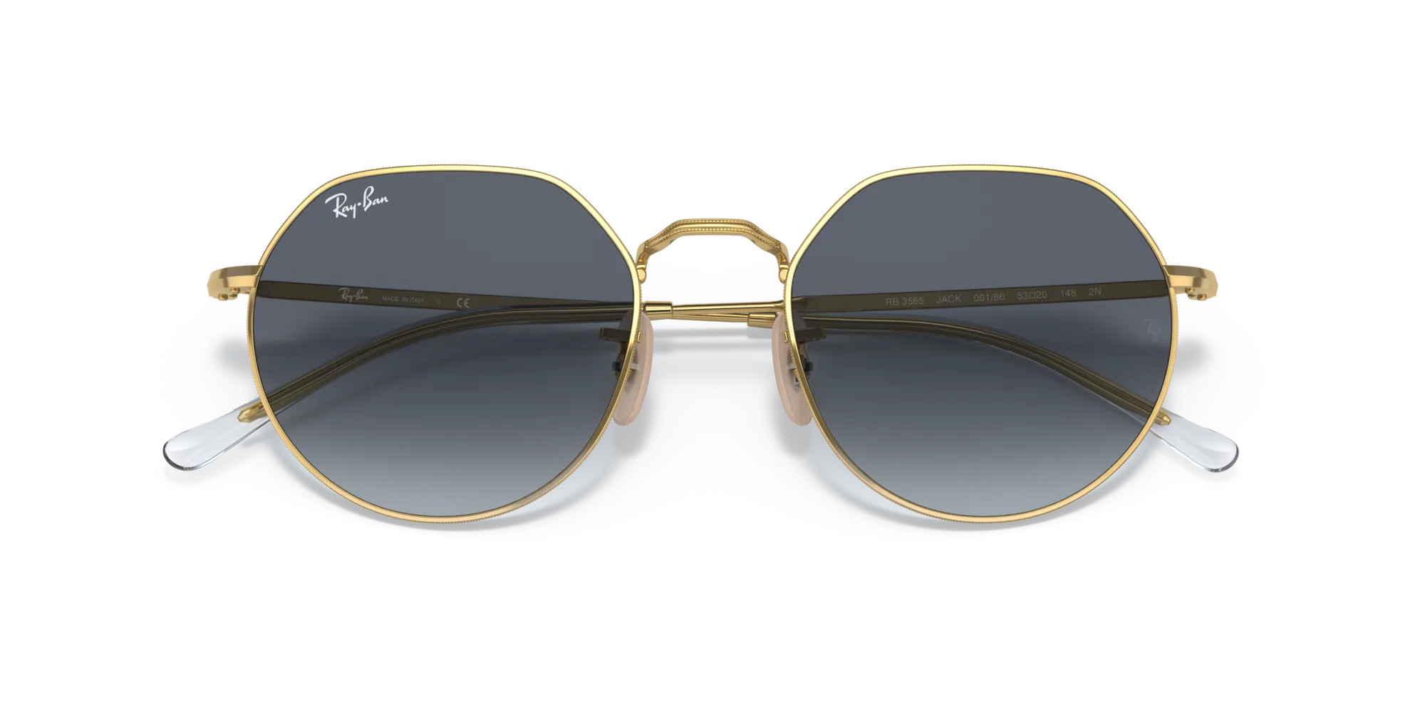 Ray - Ban RB3565 JACK 001/86 Occhiali da sole Metallo Oro Blu Geometrica Normale Sfumato - immagine 2