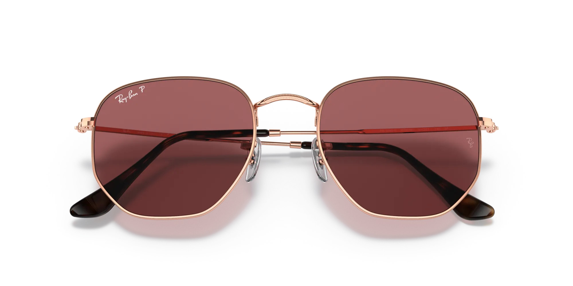 Ray - Ban RB3548N HEXAGONAL 9202AF Occhiali da sole Acciaio Oro Viola Geometrica Polarizzata - immagine 2