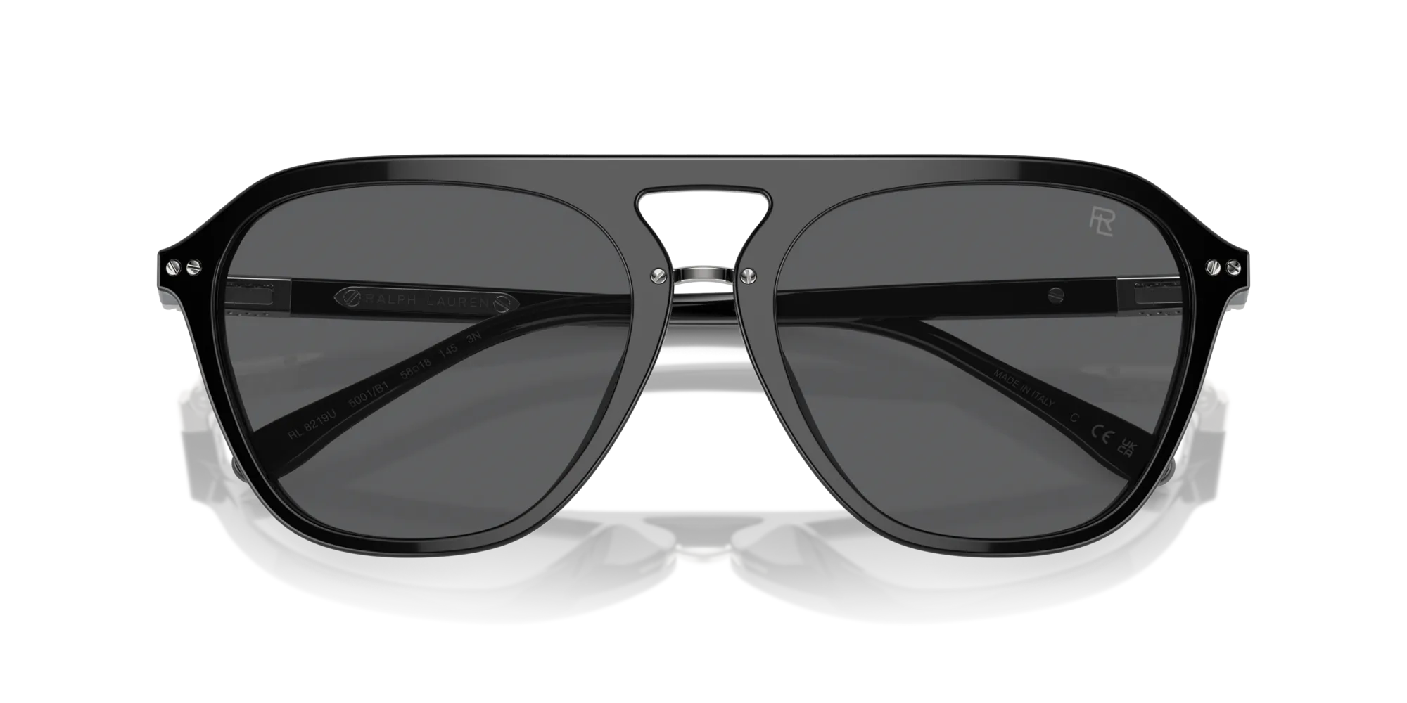 Ralph Lauren RL8219U THE HUGH 5001B1 Occhiali da sole Acetato Nero Grigio Squadrata Normale - immagine 2