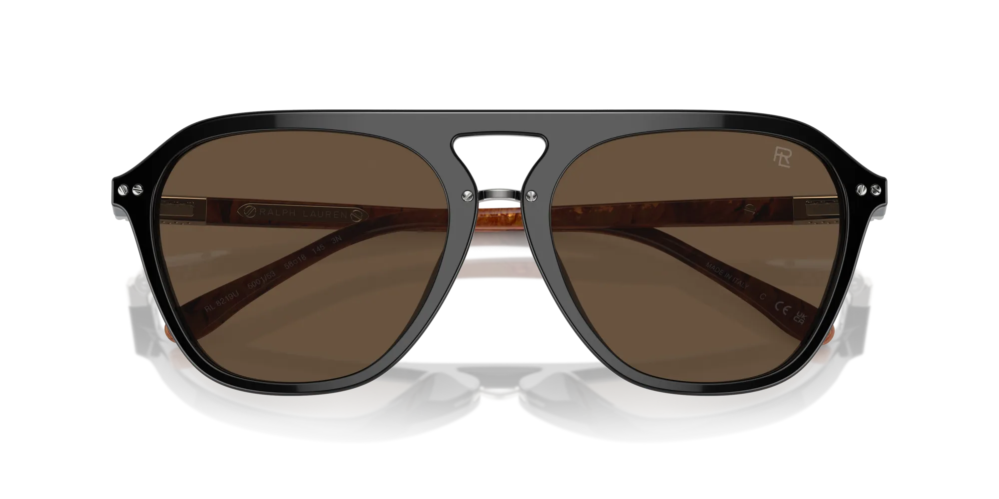 Ralph Lauren RL8219U THE HUGH 500153 Occhiali da sole Acetato Nero Marrone Squadrata Normale - immagine 2