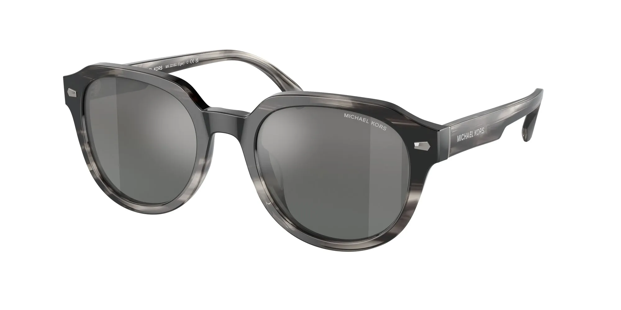 Michael Kors MK2216U EGER 396688 Occhiali da sole Acetato Nero Grigio Rotonda Normale Specchiato - immagine 1