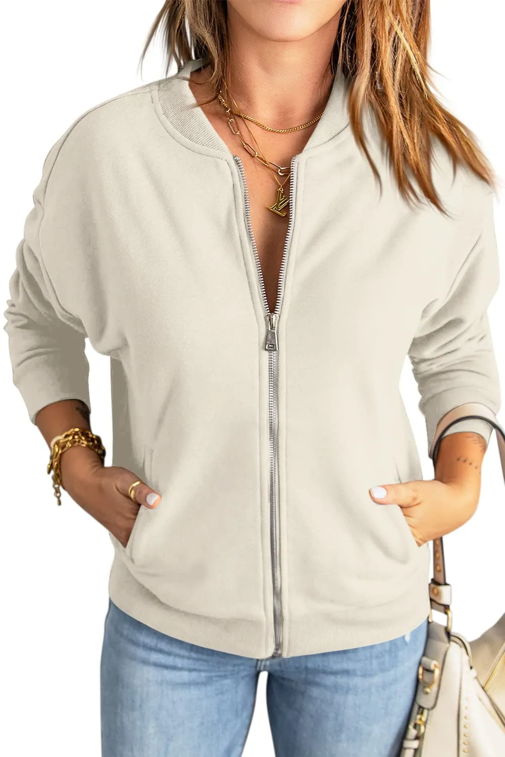 GeGekoko Donna Felpa e Tasche Maglia Manica Zip Leggera Giacca Sportiva Lunga Classica Hoodie Sweatshirt - immagine 2