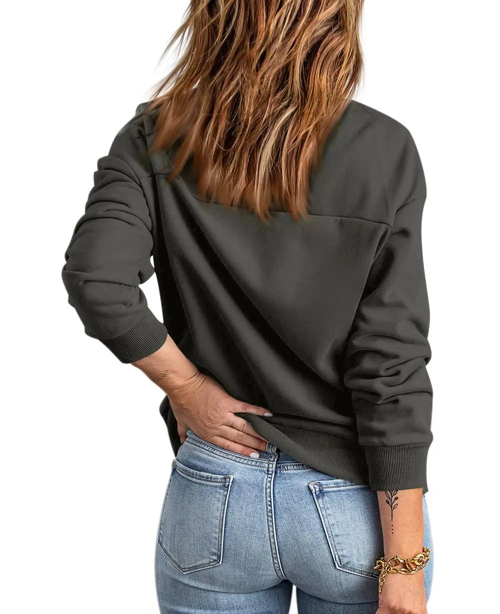 GeGekoko - Felpa da donna oversize, tinta unita, a maniche lunghe, con tasca, vestibilità ampia, grigio scuro, XXL - immagine 4