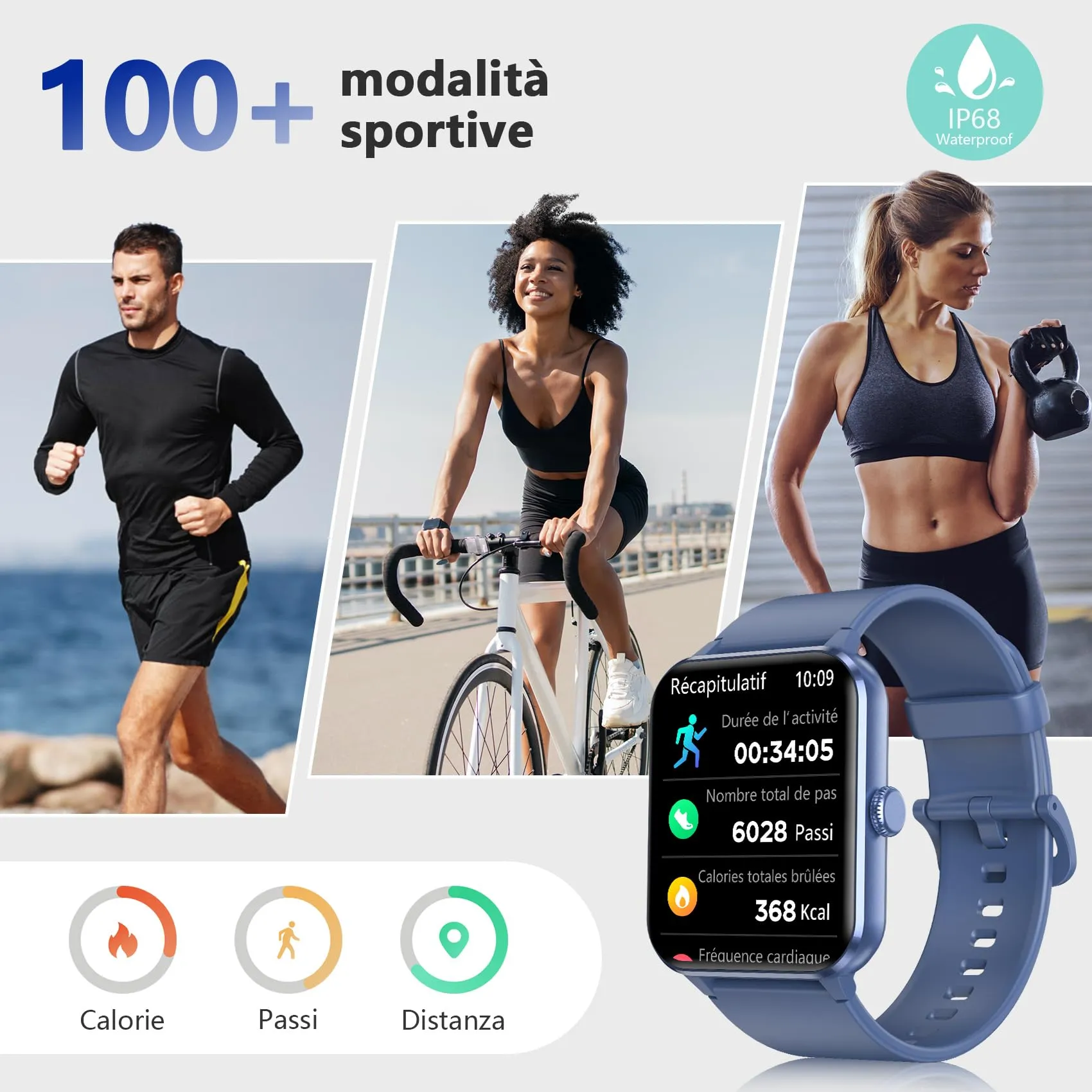 Blackview Smartwatch Uomo Donna, Effettua e Rispondi alle Chiamate,1,85'' Orologio Intelligente Fitness,Cardiofrequenzimetro, Monitoraggio del Sonno, Calcolatori per Android iOS Blue - immagine 4
