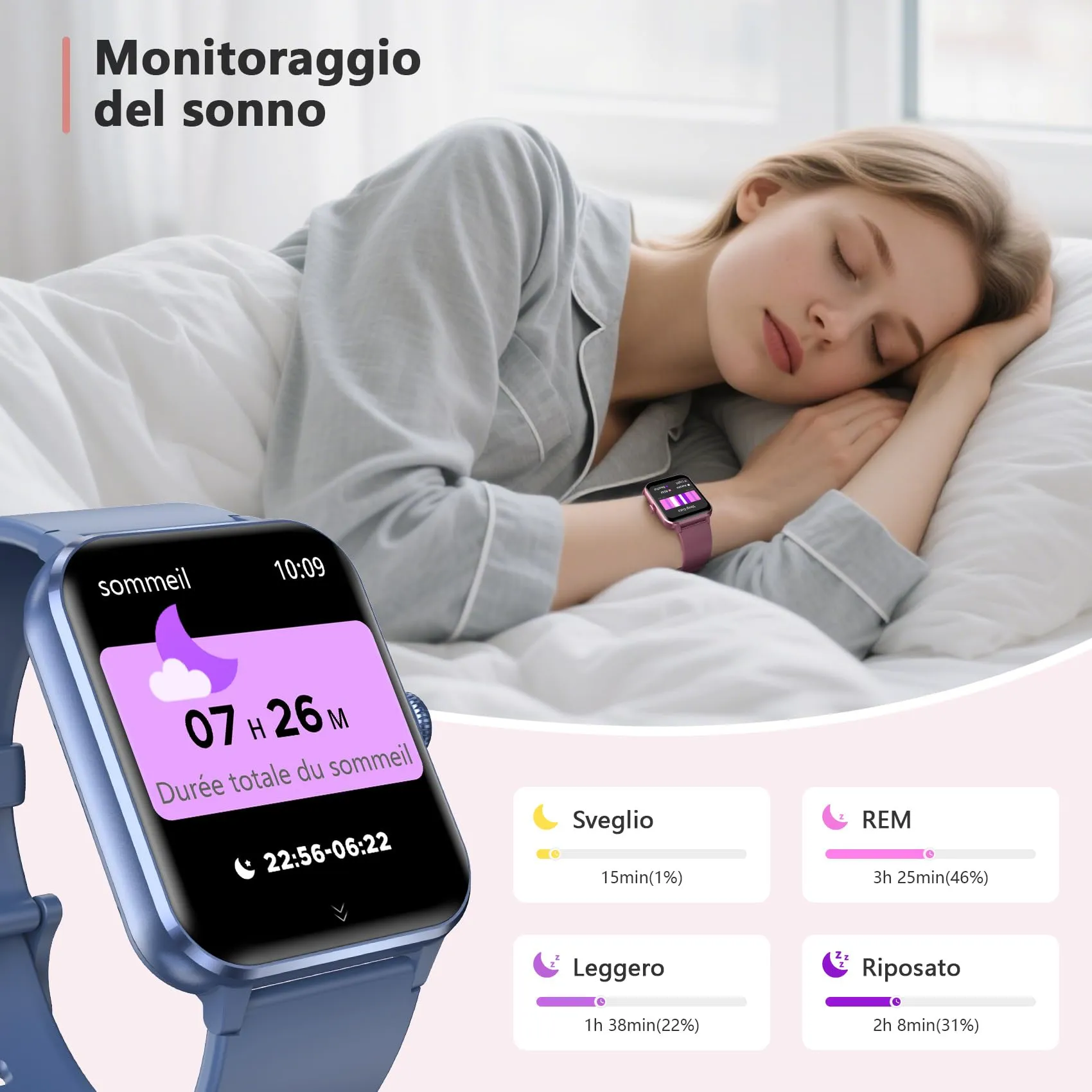 Blackview Smartwatch Uomo Donna, Effettua e Rispondi alle Chiamate,1,85'' Orologio Intelligente Fitness,Cardiofrequenzimetro, Monitoraggio del Sonno, Calcolatori per Android iOS Blue - immagine 5