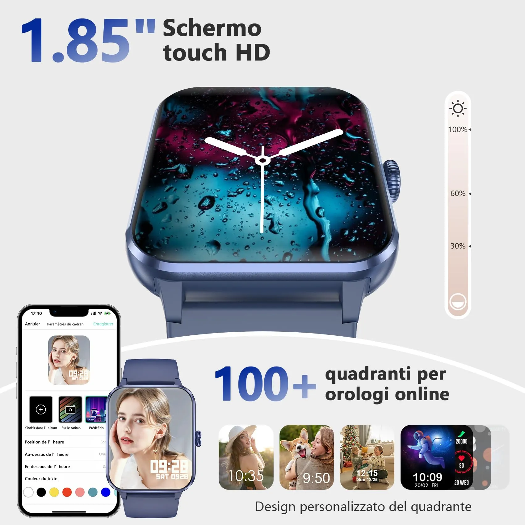 Blackview Smartwatch Uomo Donna, Effettua e Rispondi alle Chiamate,1,85'' Orologio Intelligente Fitness,Cardiofrequenzimetro, Monitoraggio del Sonno, Calcolatori per Android iOS Blue - immagine 6