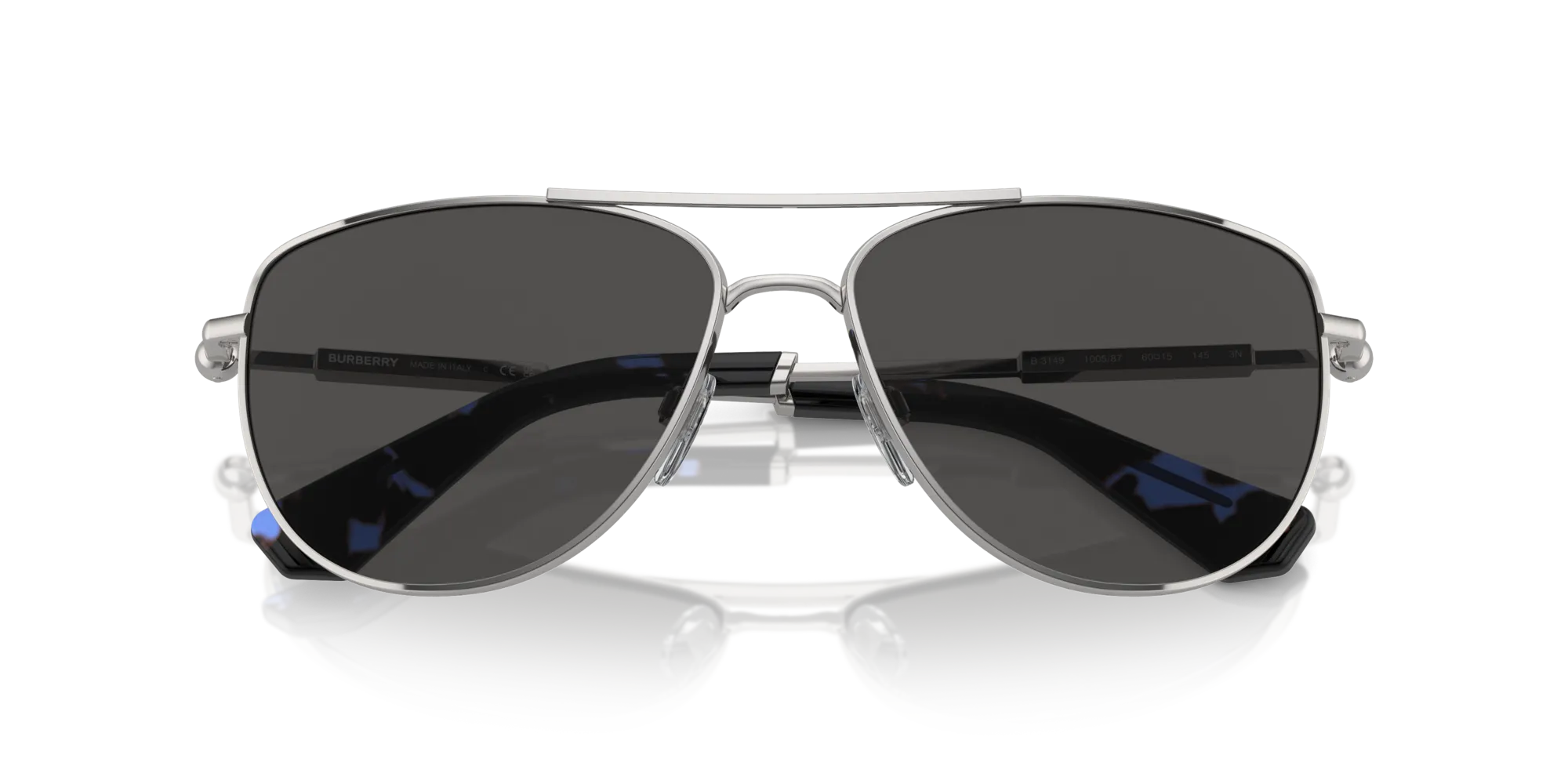 Burberry BE3149 100587 Occhiali da sole Metallo Argento Grigio Pilot Normale - immagine 2