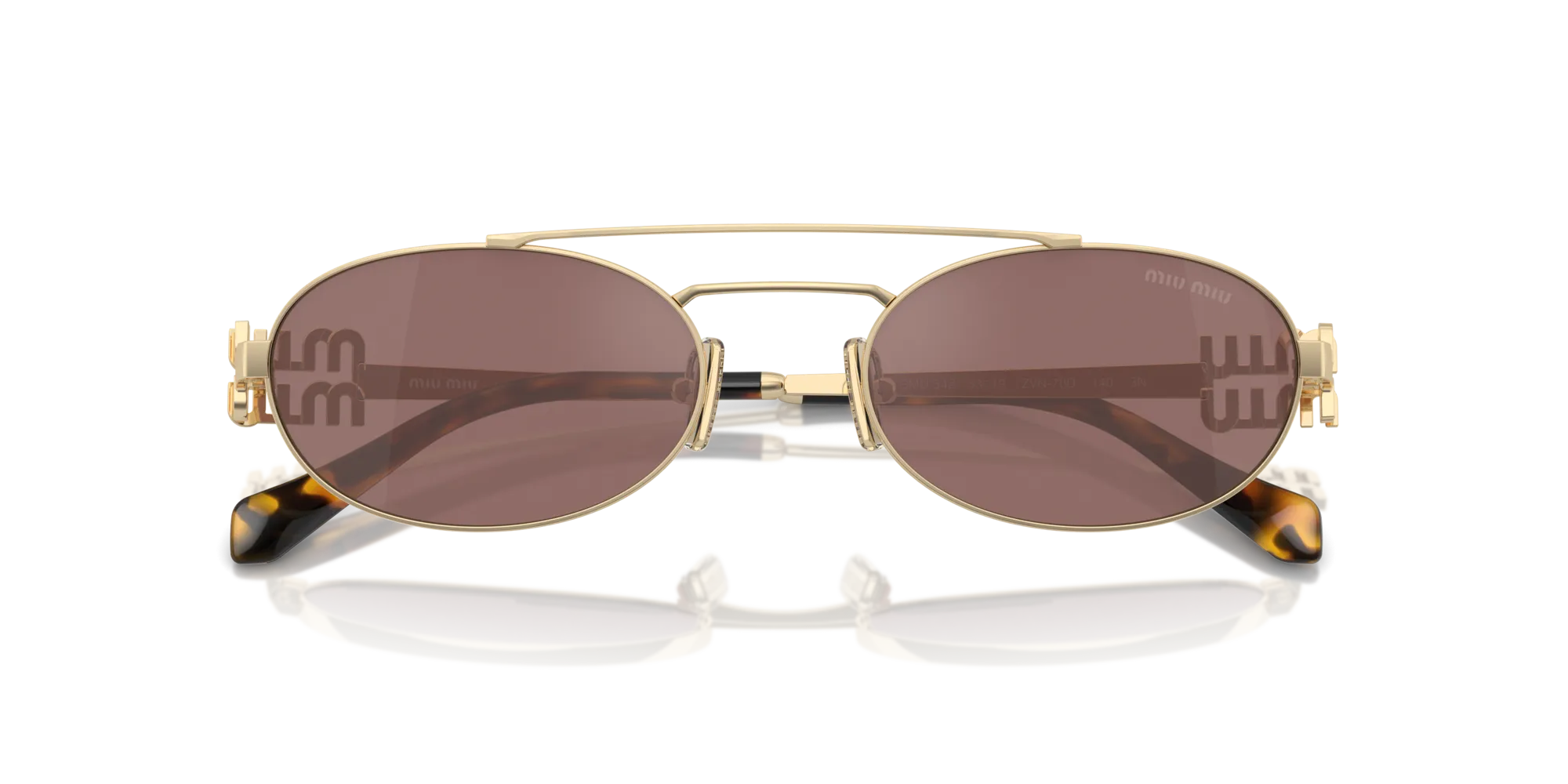 Miu Miu MU 54ZS ZVN70D Occhiali da sole Metallo Oro Marrone Rotonda Normale Specchiato - immagine 2