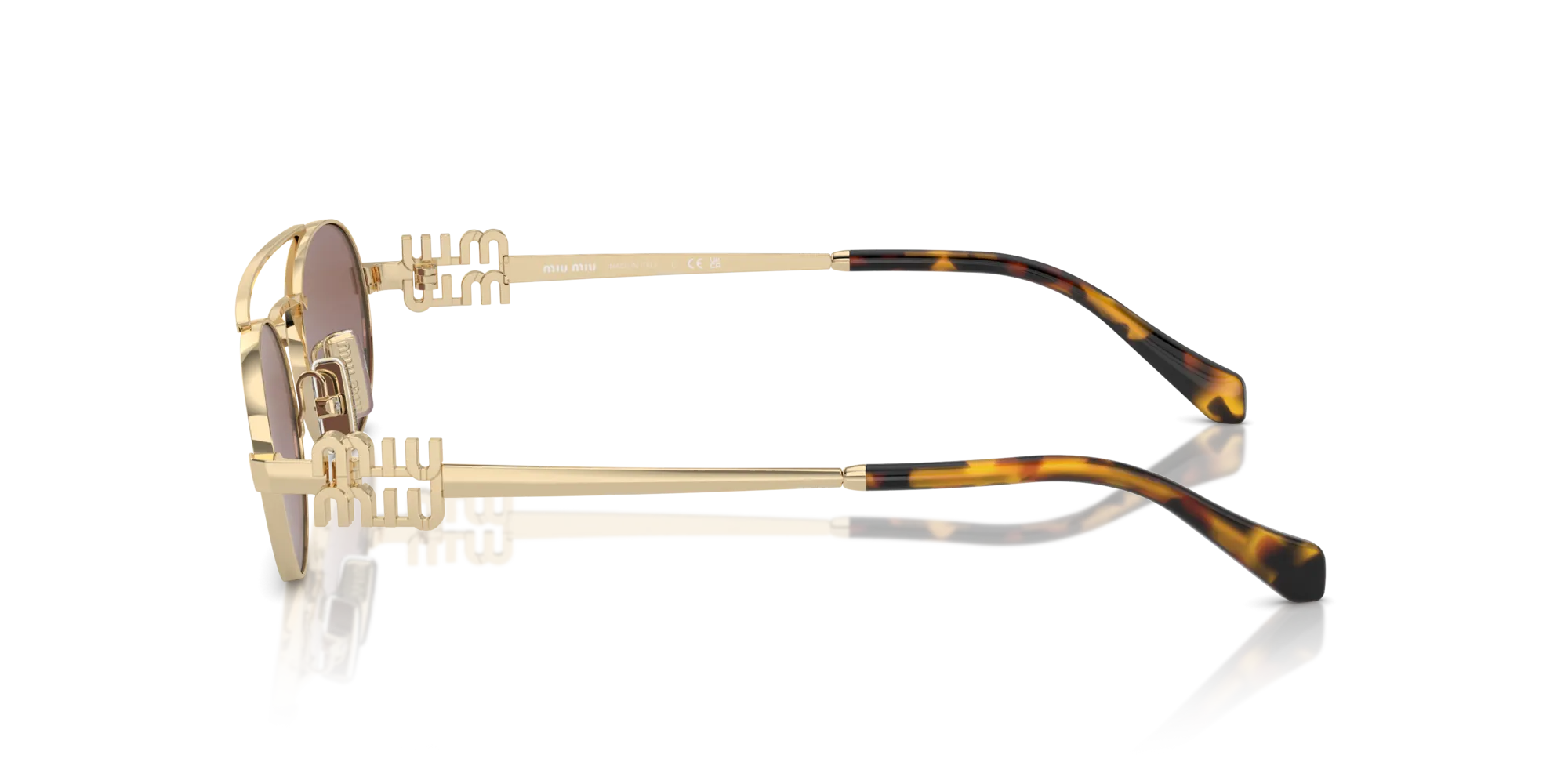 Miu Miu MU 54ZS ZVN70D Occhiali da sole Metallo Oro Marrone Rotonda Normale Specchiato - immagine 4