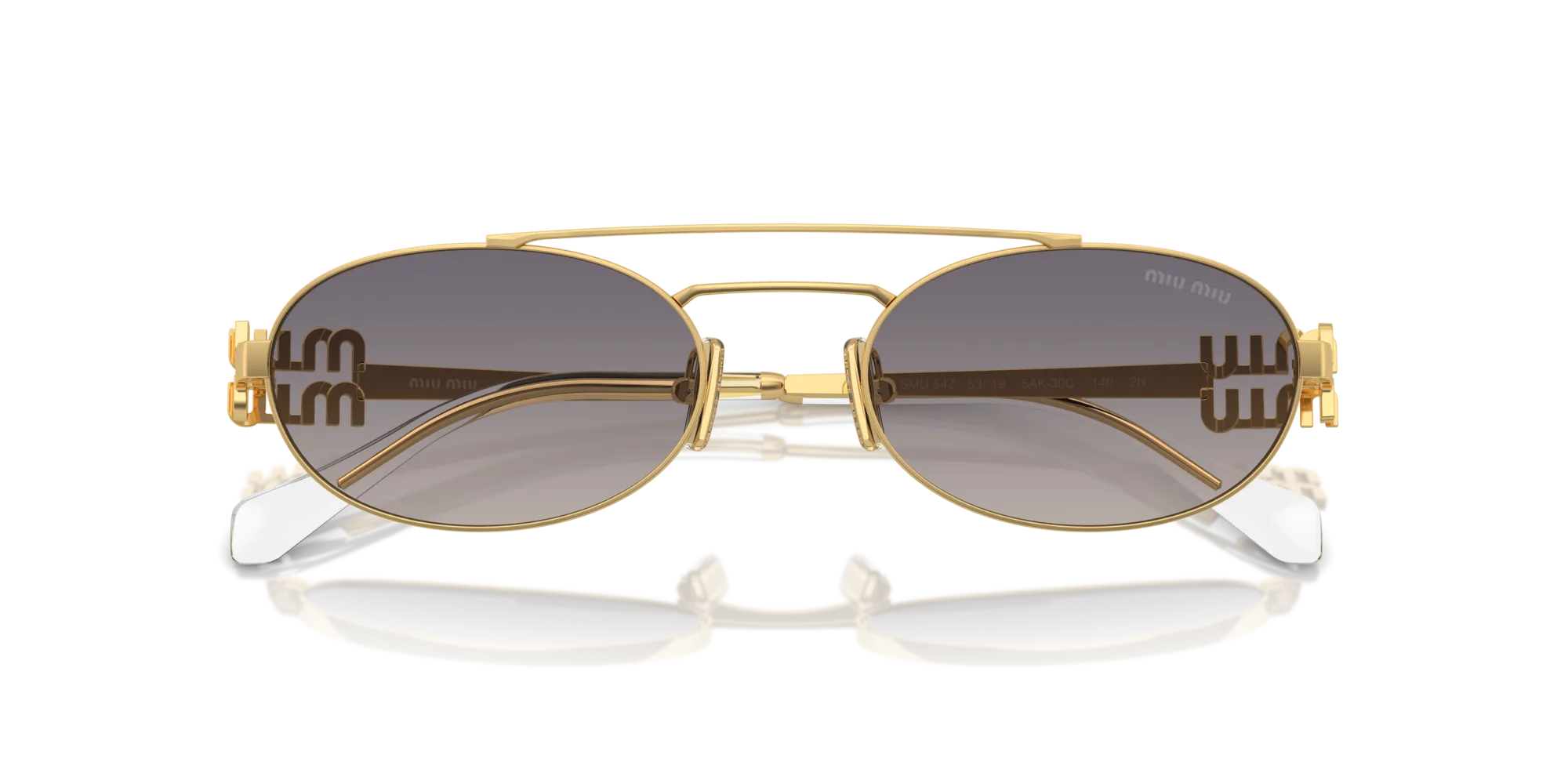 Miu Miu MU 54ZS 5AK30C Occhiali da sole Metallo Oro Grigio Rotonda Specchiate Sfumato - immagine 2